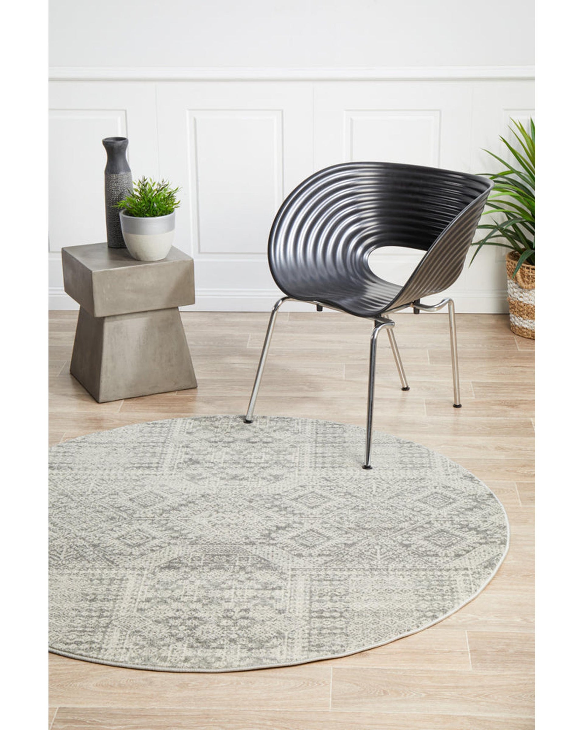 Mirage Zelda Silver Grey Round Rug Rug Culture