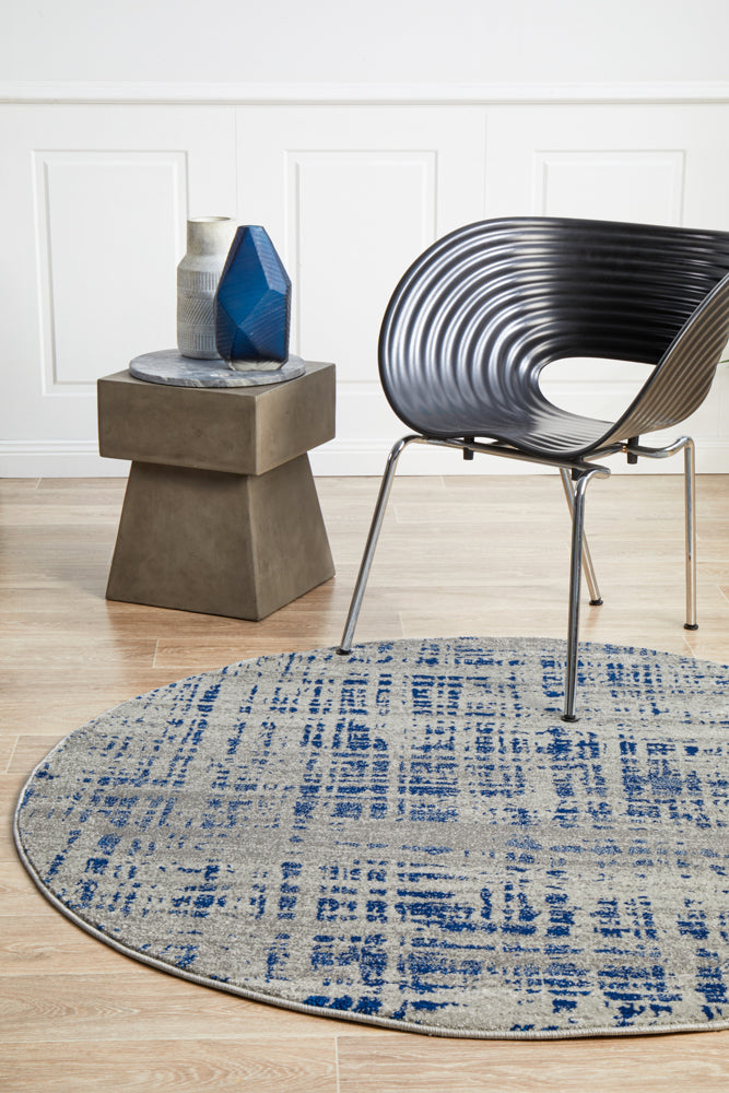 Mirage Ashley Abstract Modern Blue Grey Round Rug Rug Culture
