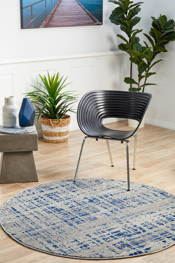 Mirage Ashley Abstract Modern Blue Grey Round Rug Rug Culture