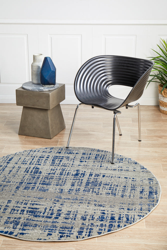 Mirage Ashley Abstract Modern Blue Grey Round Rug Rug Culture
