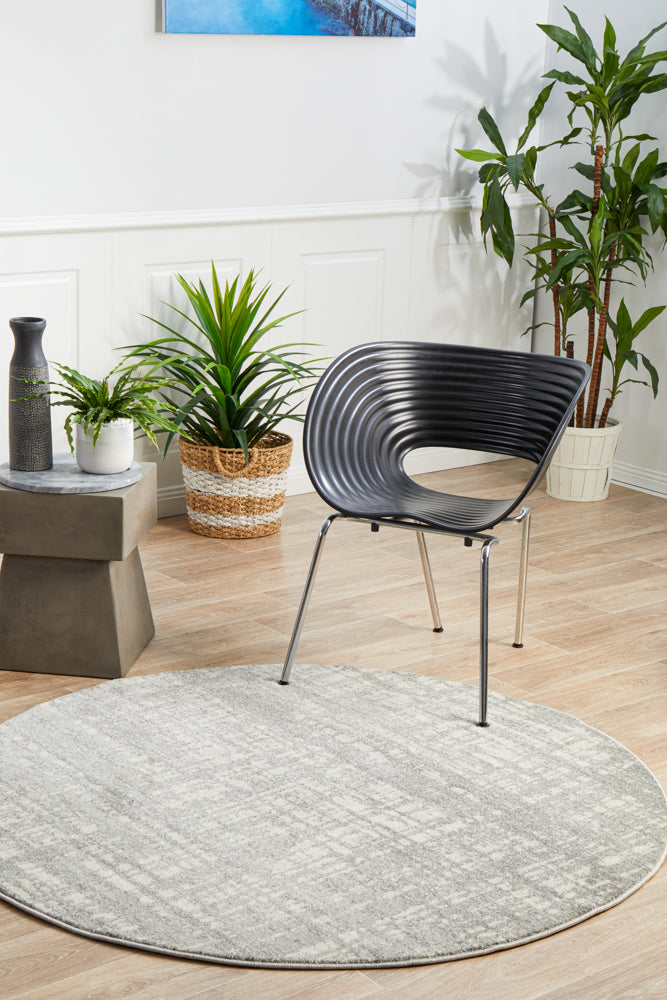 Mirage Ashley Abstract Modern Silver Grey Round Rug Rug Culture