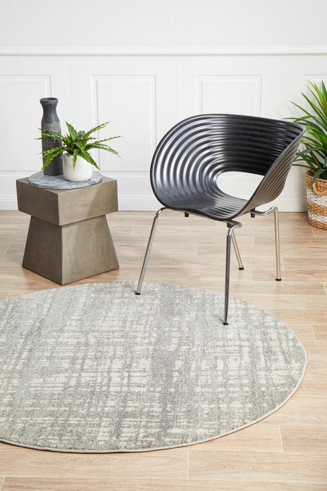 Mirage Ashley Abstract Modern Silver Grey Round Rug Rug Culture