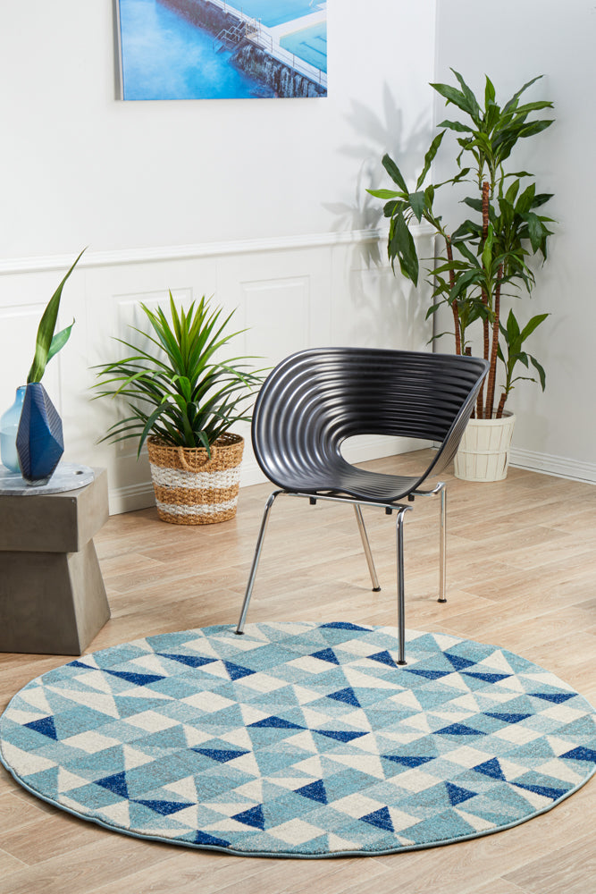 Mirage Illusion Modern Geo Blue Ivory Round Rug Rug Culture