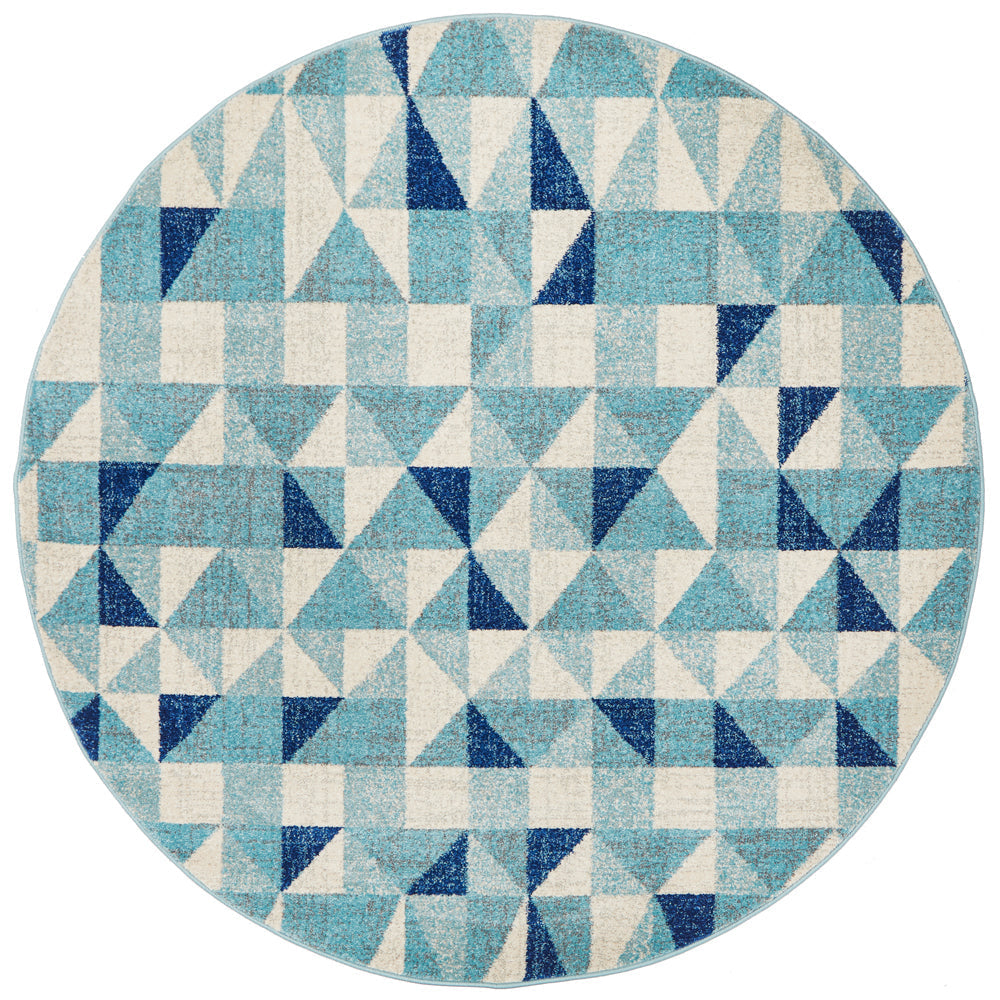 Mirage Illusion Modern Geo Blue Ivory Round Rug Rug Culture