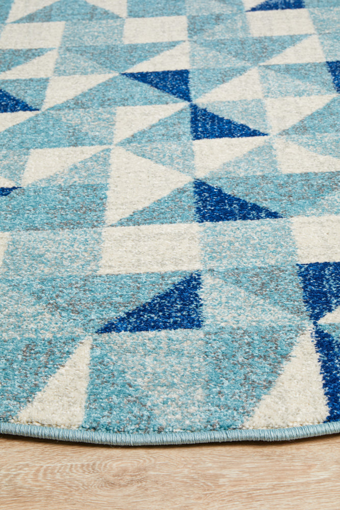 Mirage Illusion Modern Geo Blue Ivory Round Rug Rug Culture