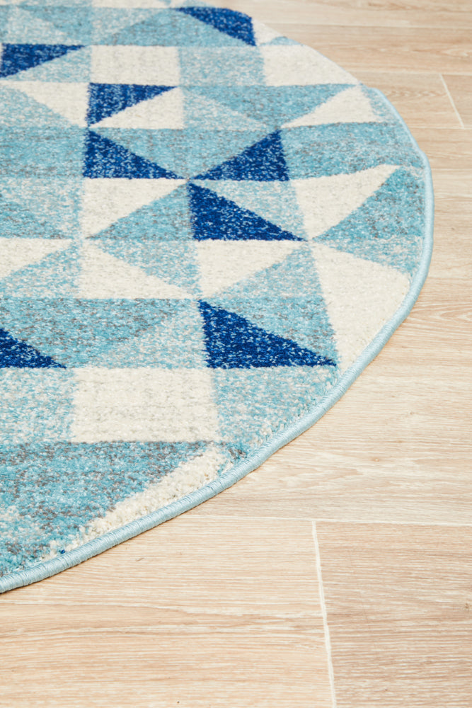 Mirage Illusion Modern Geo Blue Ivory Round Rug Rug Culture