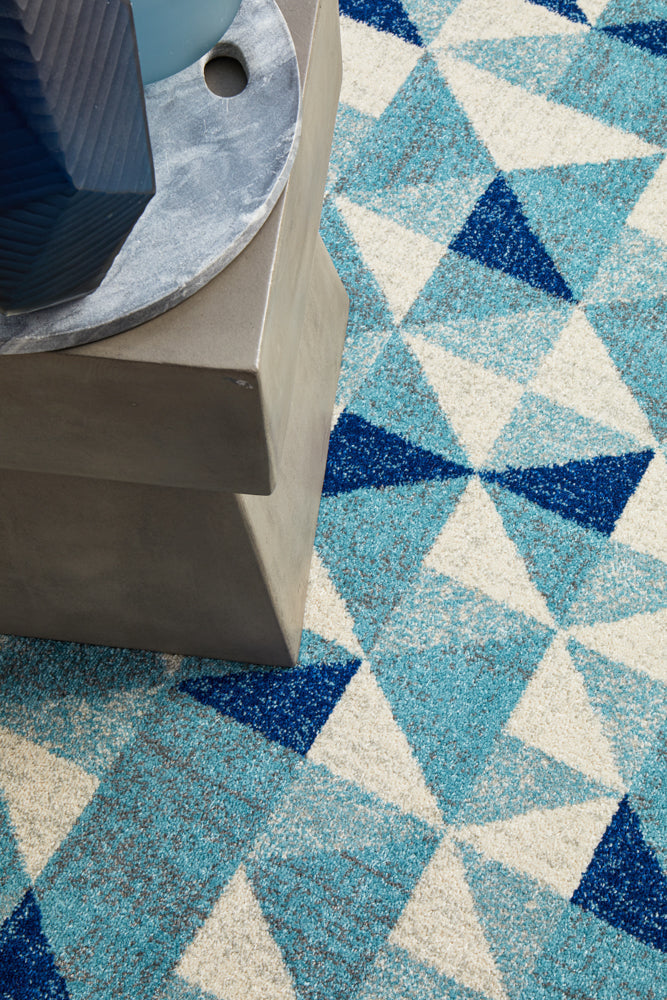 Mirage Illusion Modern Geo Blue Ivory Round Rug Rug Culture