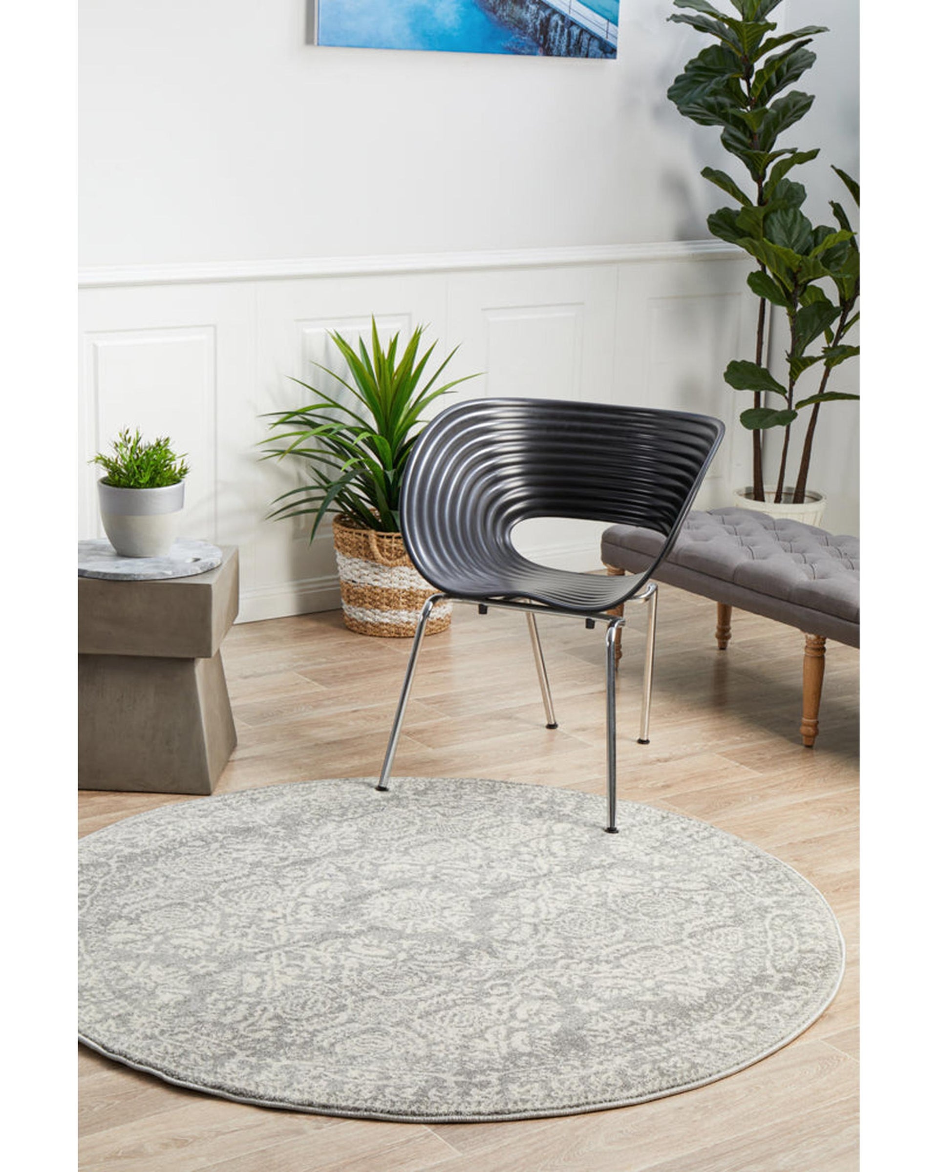 Mirage Gwyneth Stunning Transitional Silver Round Rug Rug Culture