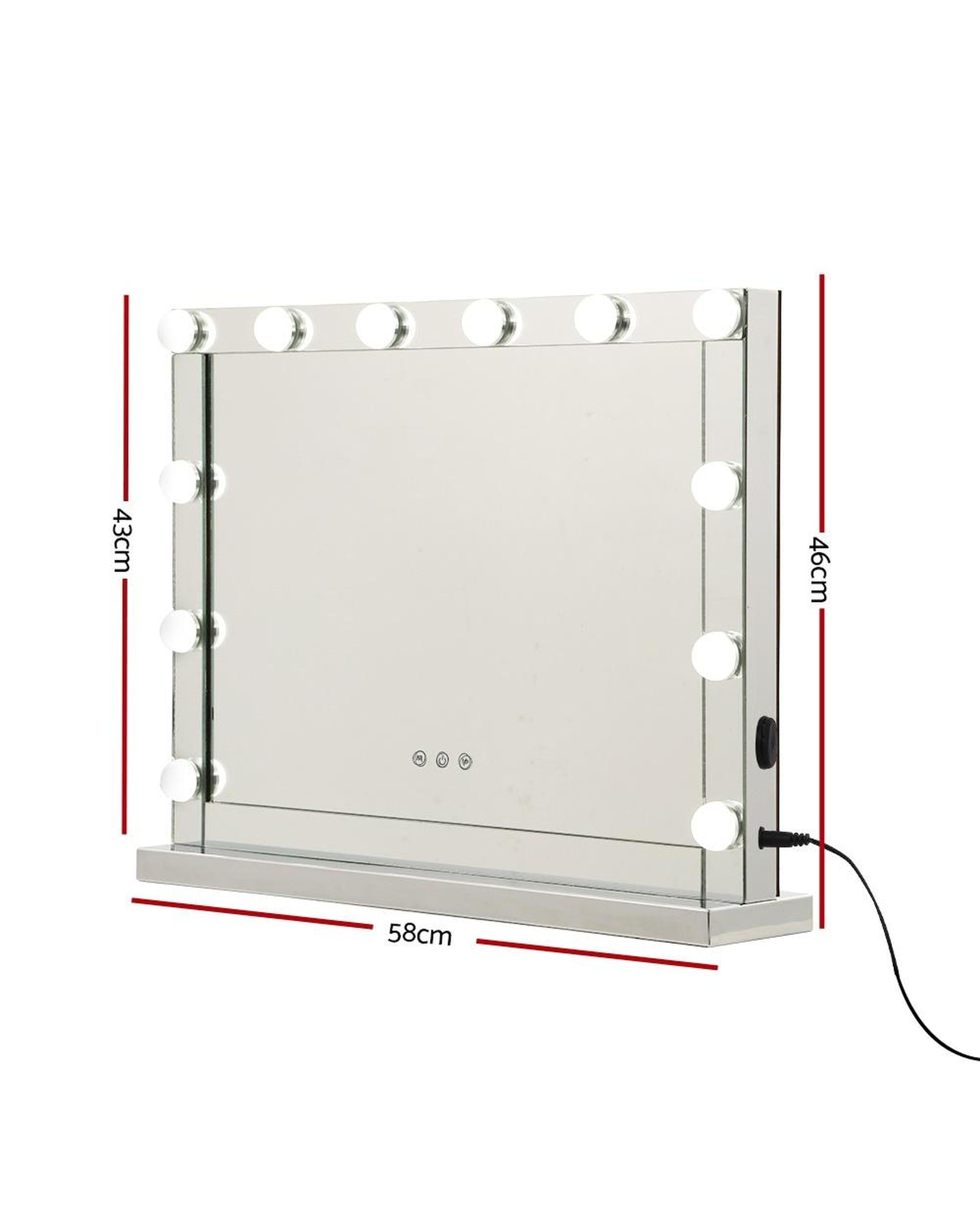 Hollywood Makeup Mirror With Light 12 LED Bulbs Vanity Lighted Silver 58cm x 46cm Embellir