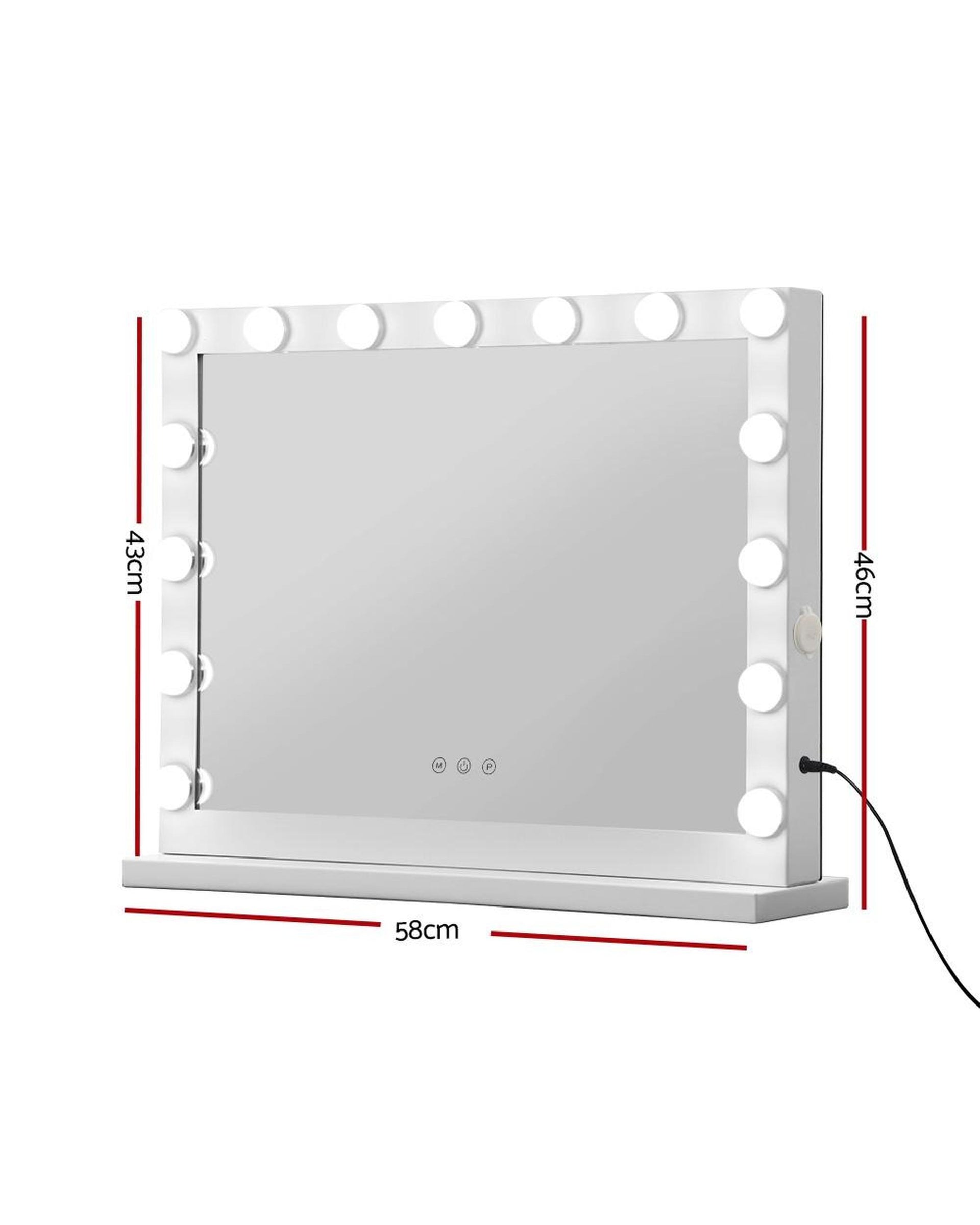 Makeup Mirror With Light Hollywood 15 LED Bulbs Vanity Lighted White 58cm x 46cm Embellir