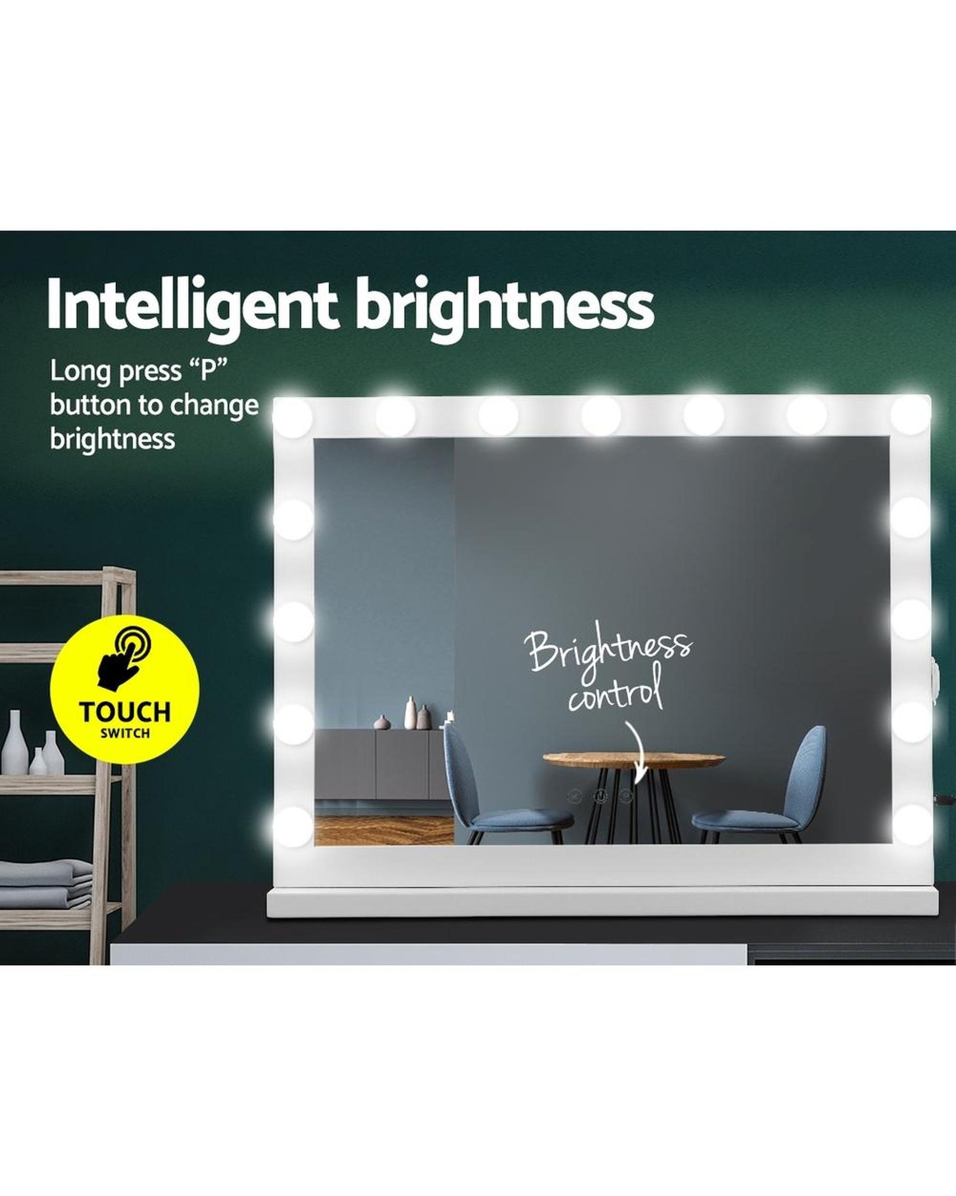 Makeup Mirror With Light Hollywood 15 LED Bulbs Vanity Lighted White 58cm x 46cm Embellir