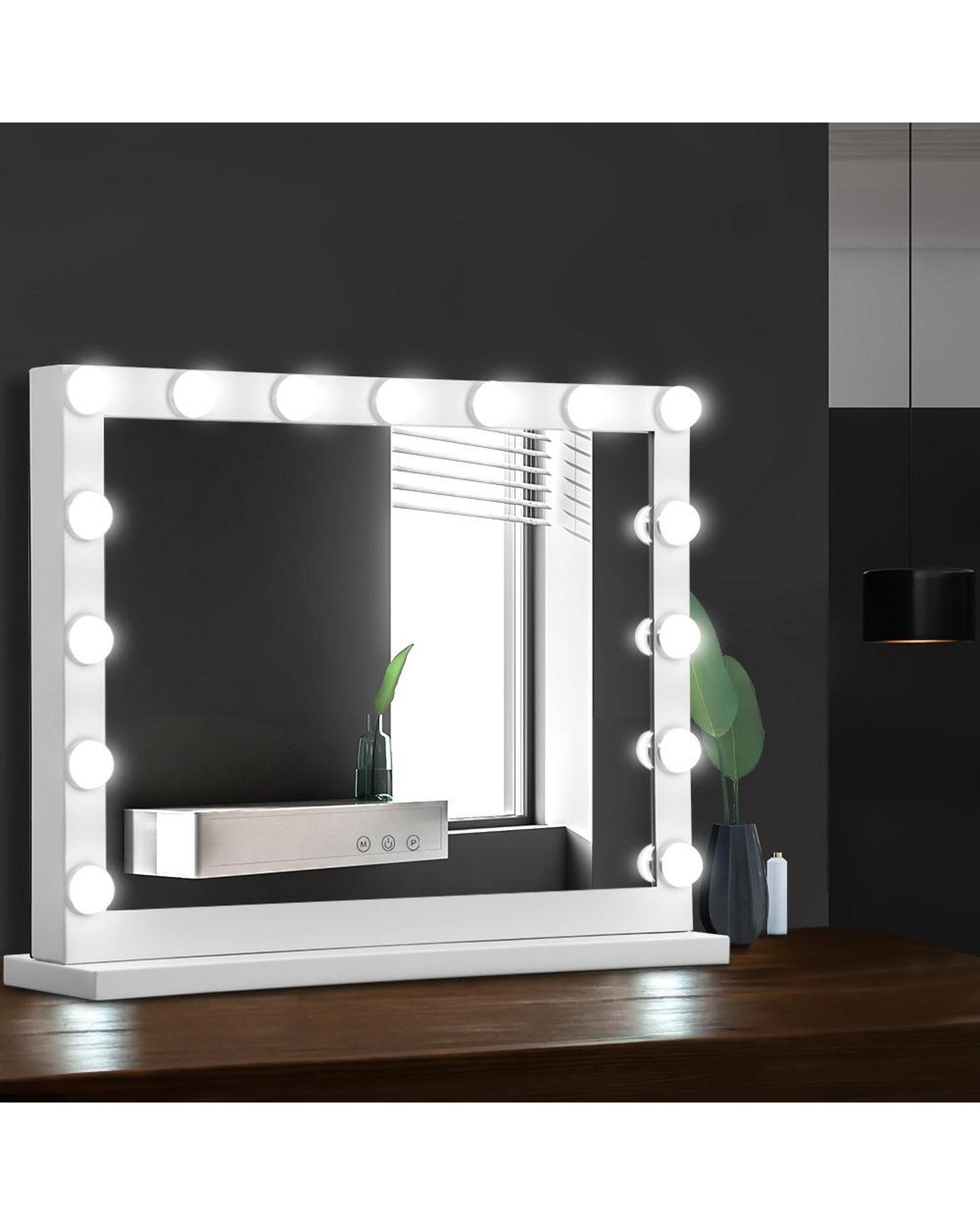 Makeup Mirror With Light Hollywood 15 LED Bulbs Vanity Lighted White 58cm x 46cm Embellir