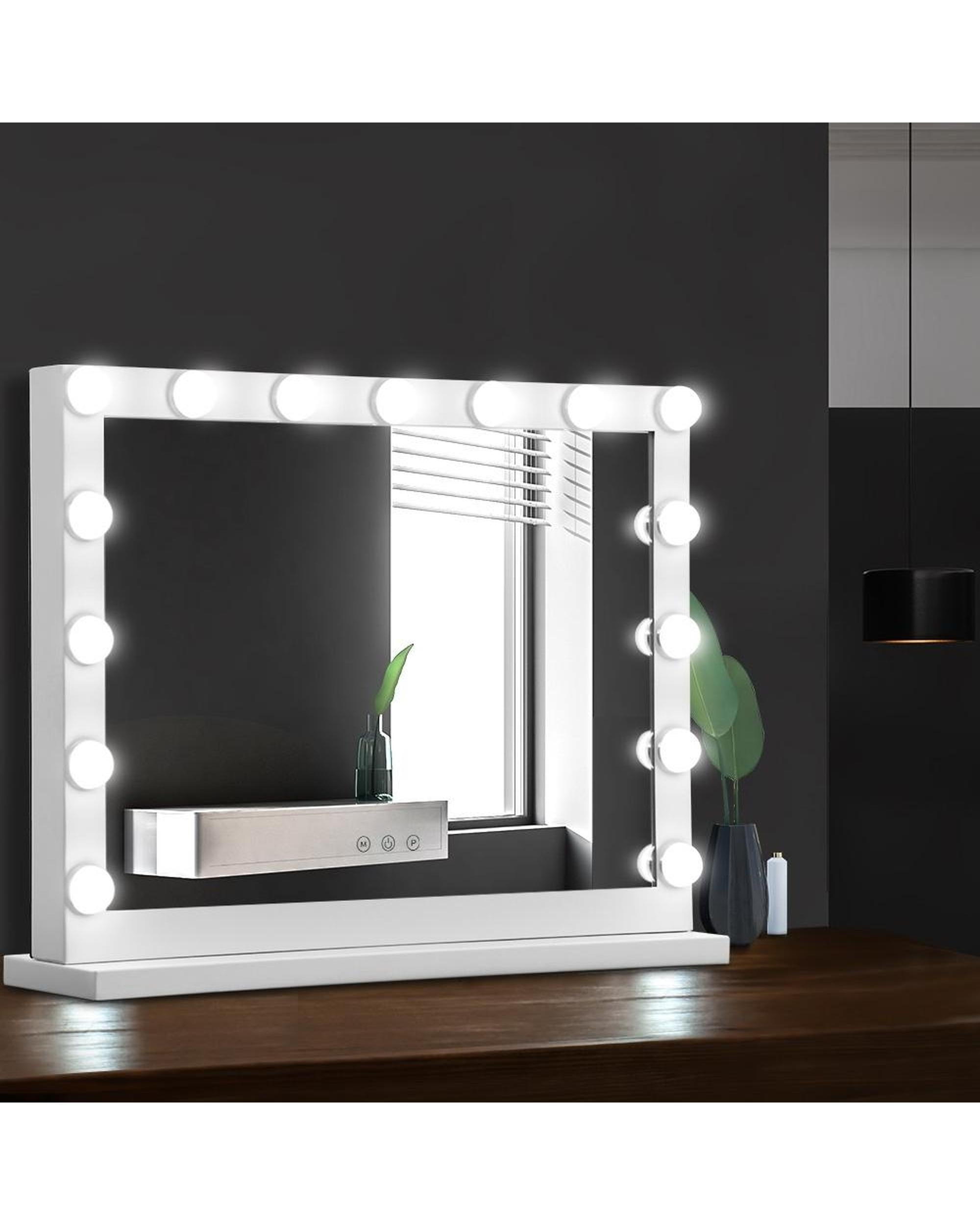 Makeup Mirror With Light Hollywood 15 LED Bulbs Vanity Lighted White 58cm x 46cm Embellir