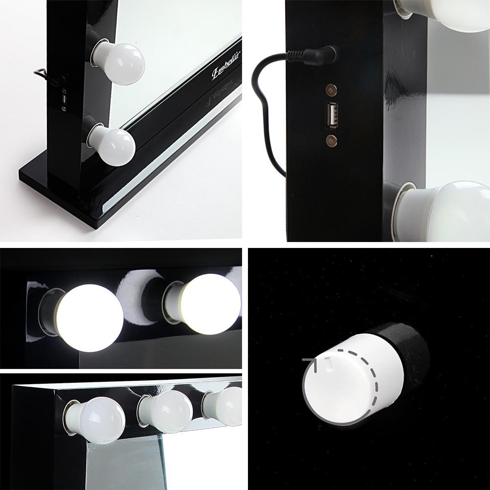 Make Up Mirror with LED Lights - Black Embellir