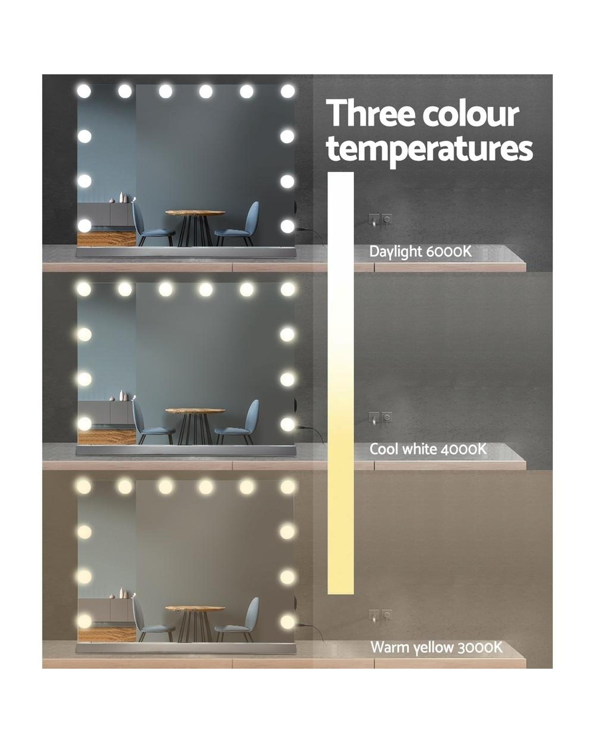 Hollywood Frameless Makeup Mirror With 15 LED Lighted Vanity Beauty 58cm x 46cm Embellir