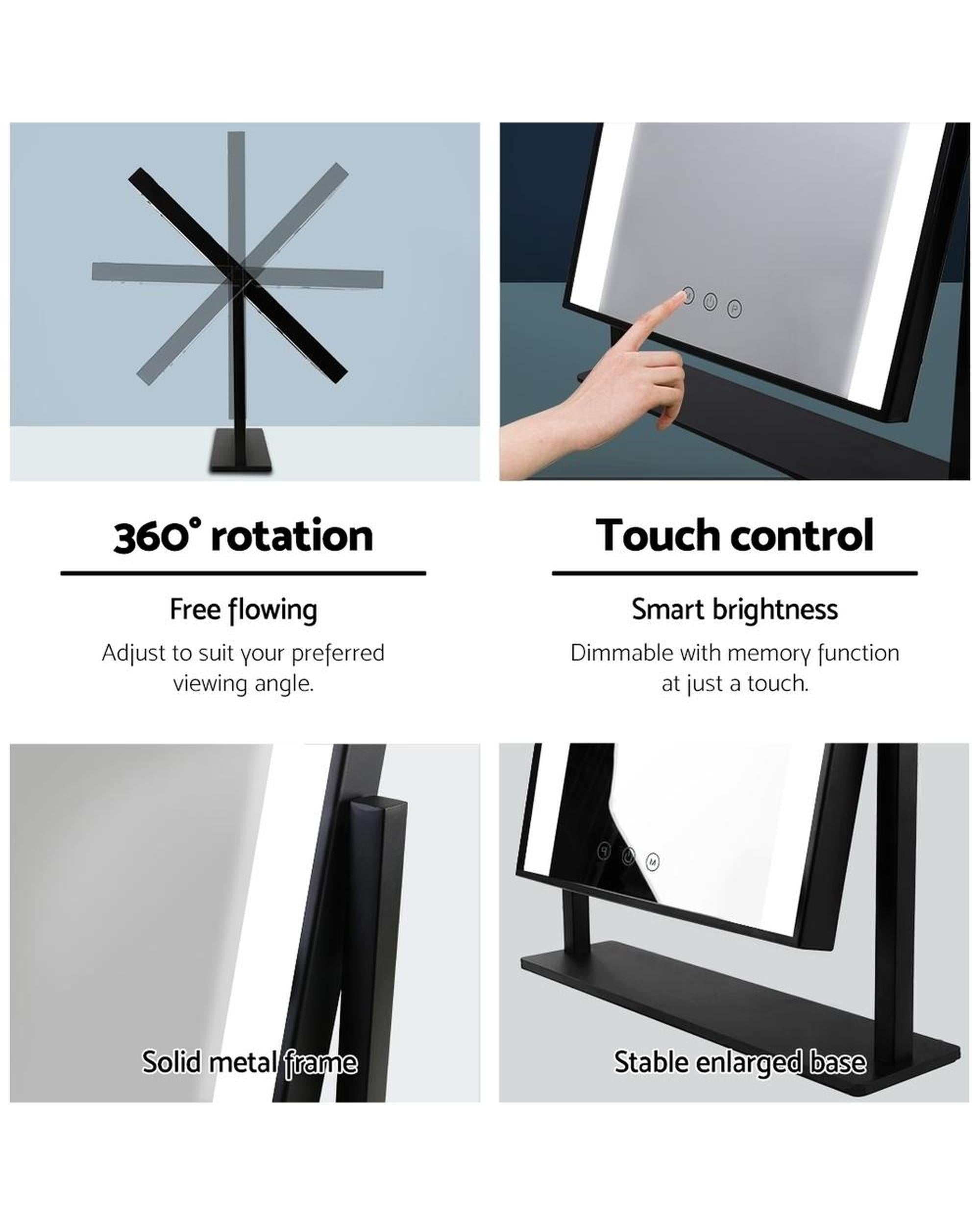 Hollywood Makeup Mirror With Light LED Strip Standing Tabletop Vanity Embellir