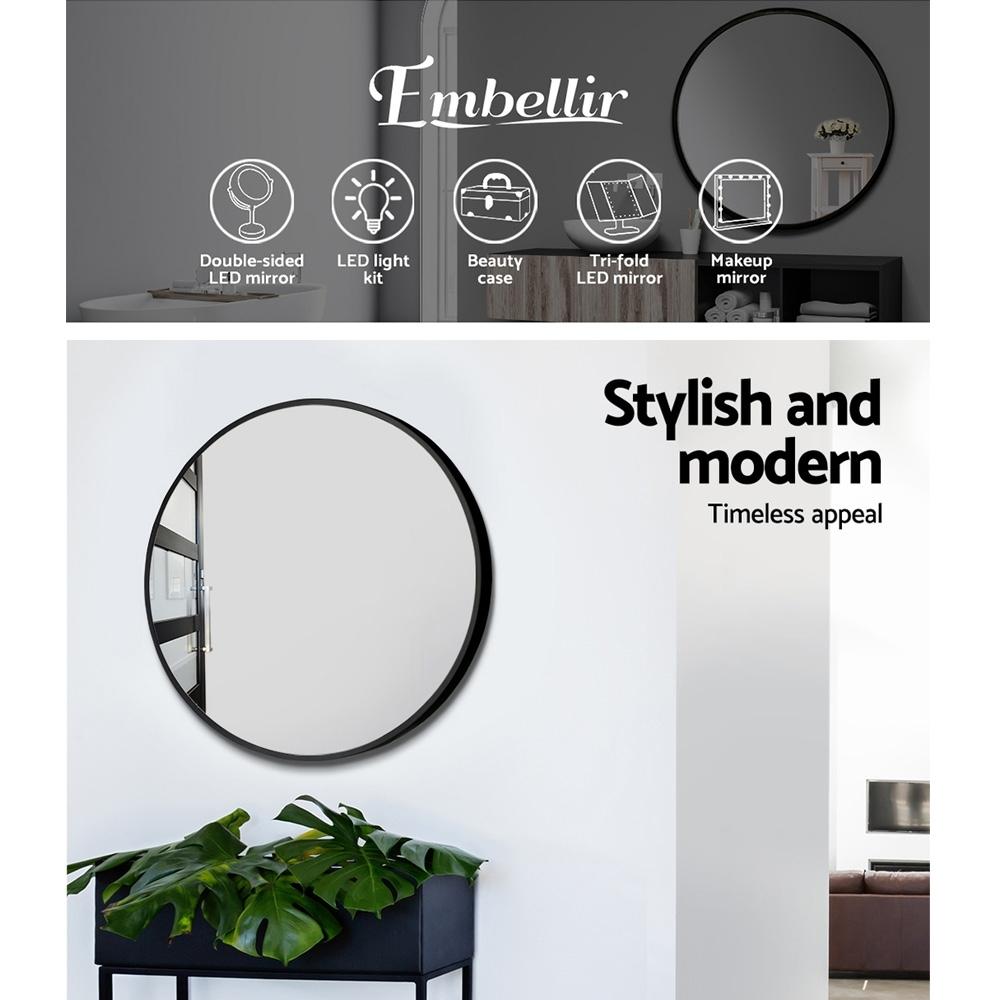 Round Wall Mirror 50cm Makeup Bathroom Mirror Frameless Embellir