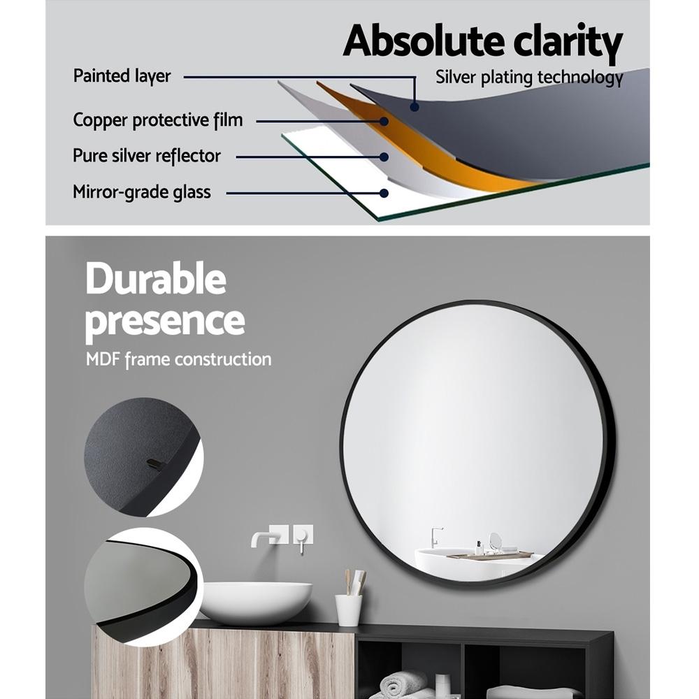 Round Wall Mirror 50cm Makeup Bathroom Mirror Frameless Embellir