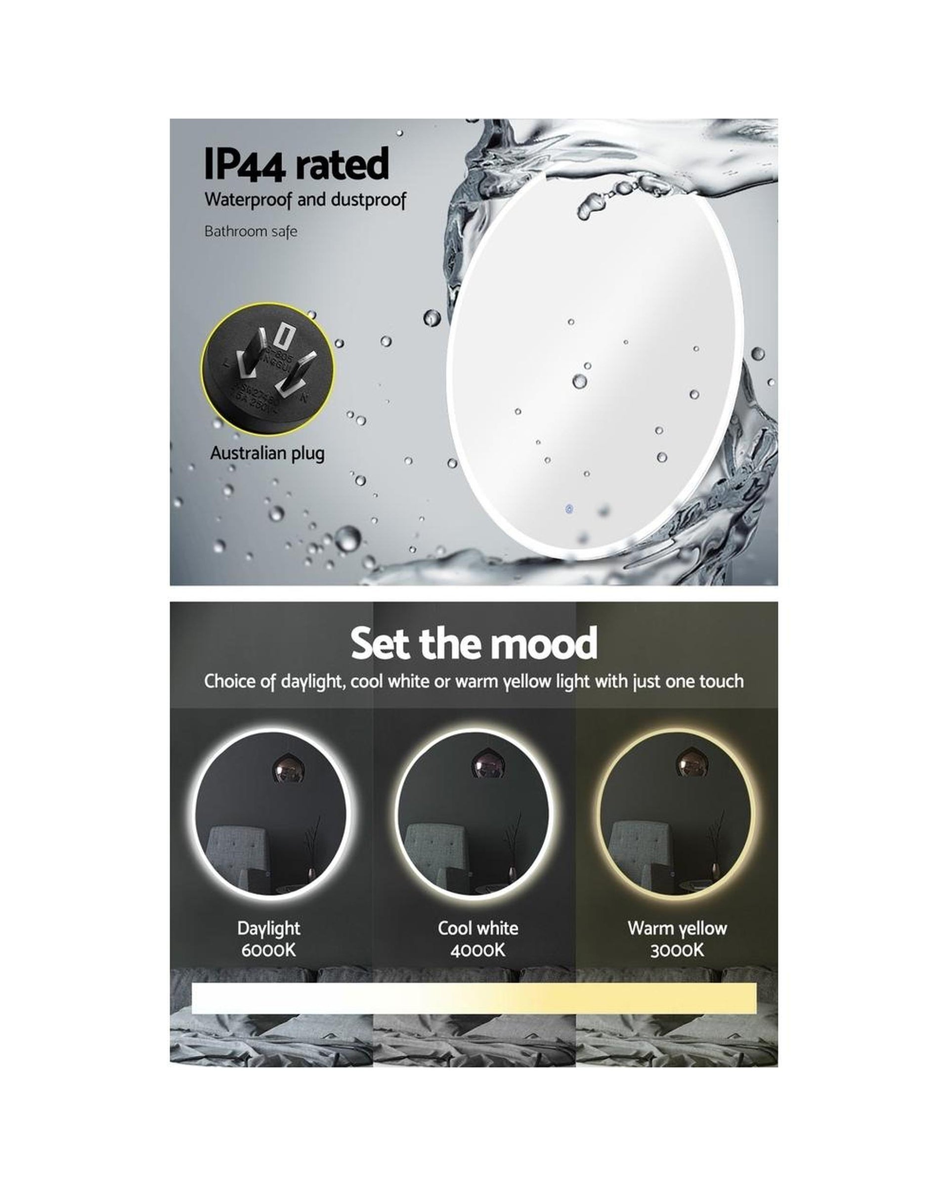 LED Wall Mirror Bathroom Light 80CM Decor Round decorative Mirrors Embellir