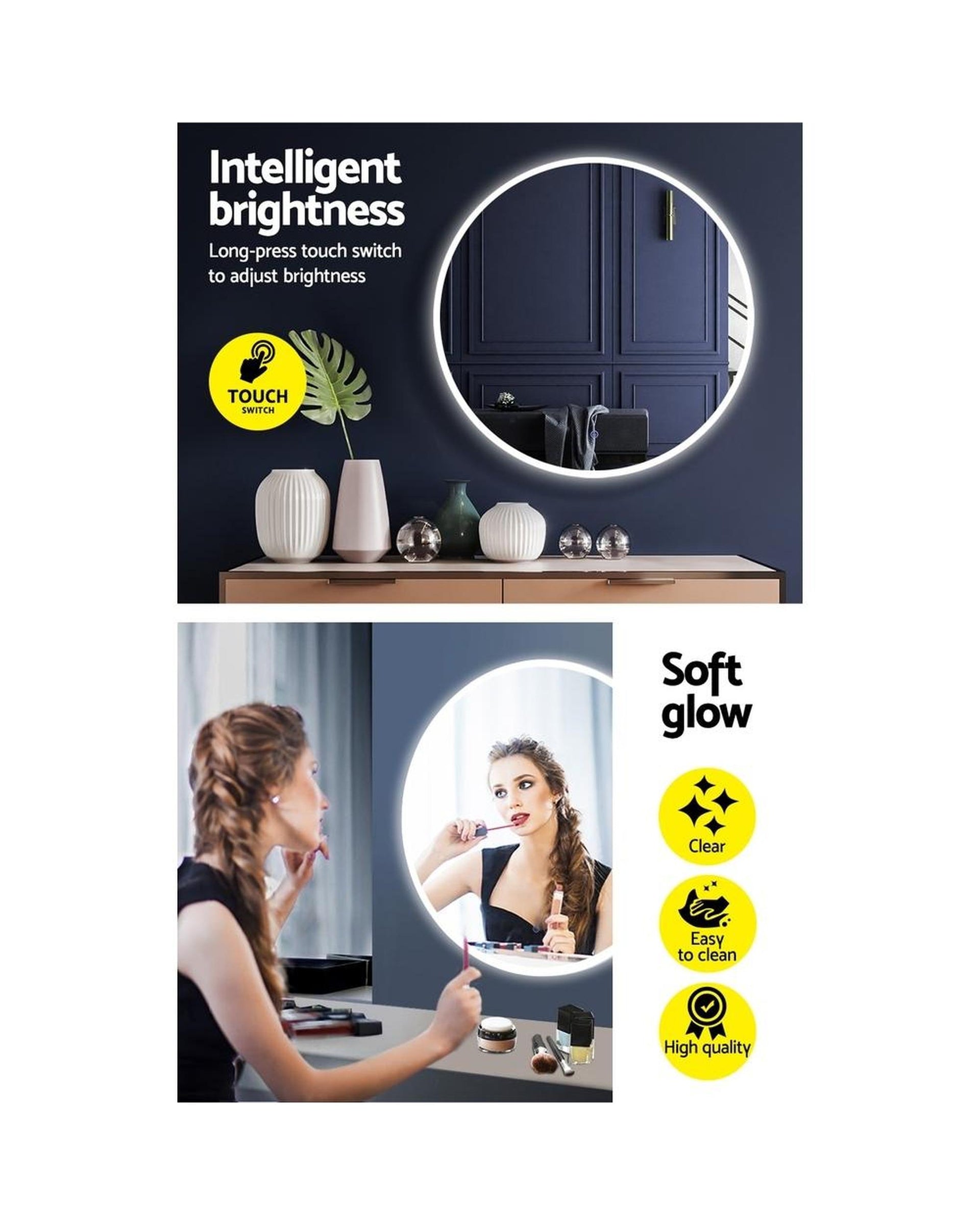 LED Wall Mirror Bathroom Light 80CM Decor Round decorative Mirrors Embellir