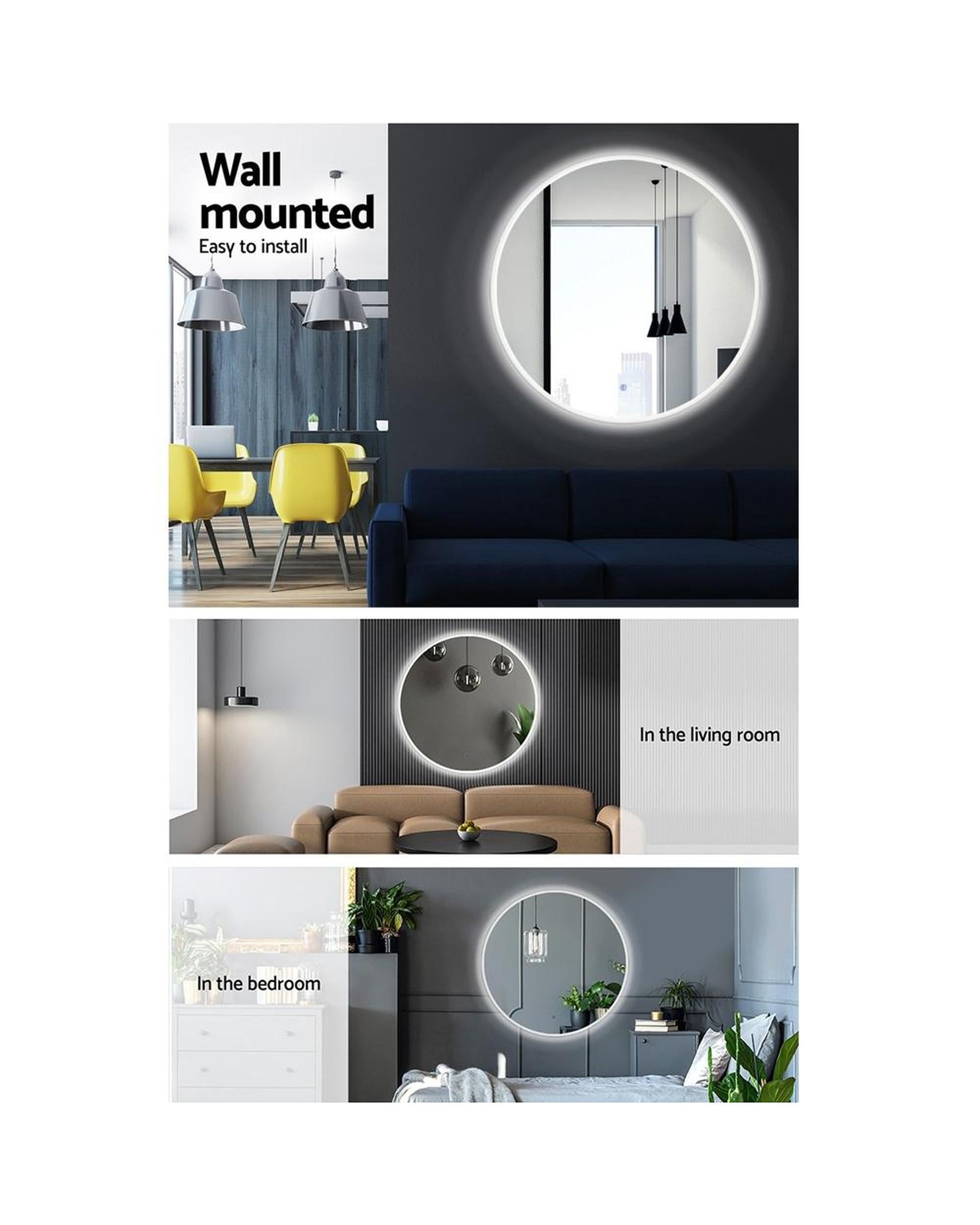 LED Wall Mirror Bathroom Light 80CM Decor Round decorative Mirrors Embellir