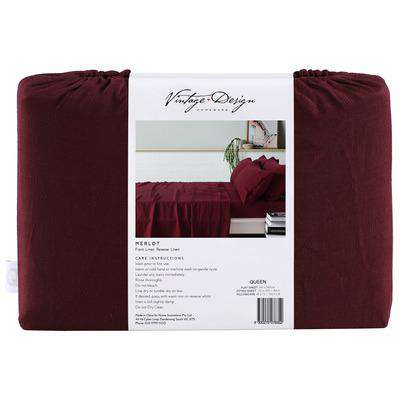 Vintage Design Merlot French 100% Linen Sheet Set Vintage Design