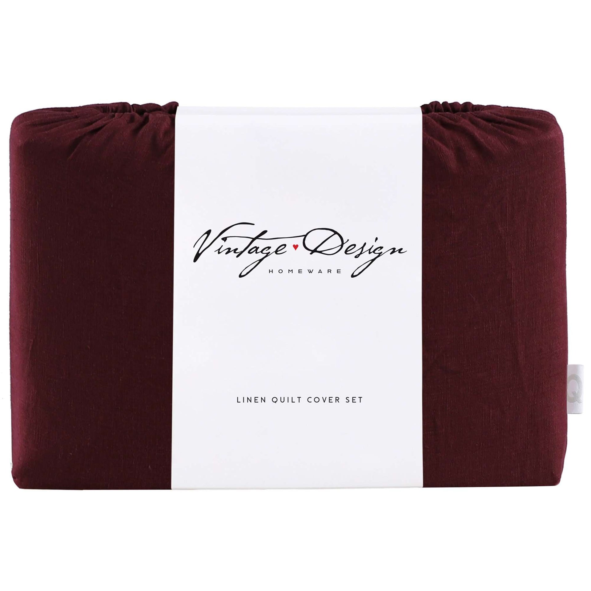 Vintage Design Merlot Linen Quilt Cover Set Vintage Design