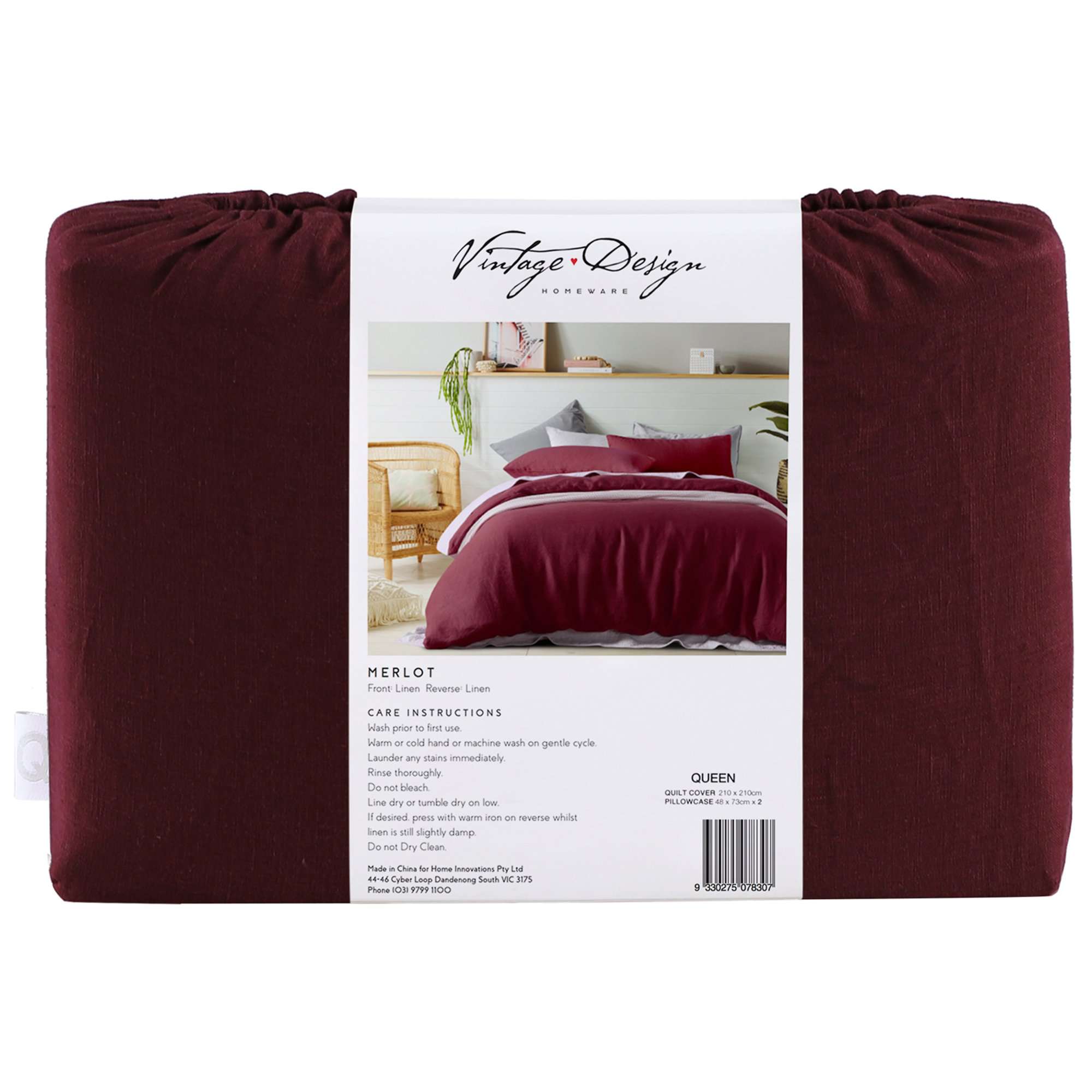 Vintage Design Merlot Linen Quilt Cover Set Vintage Design
