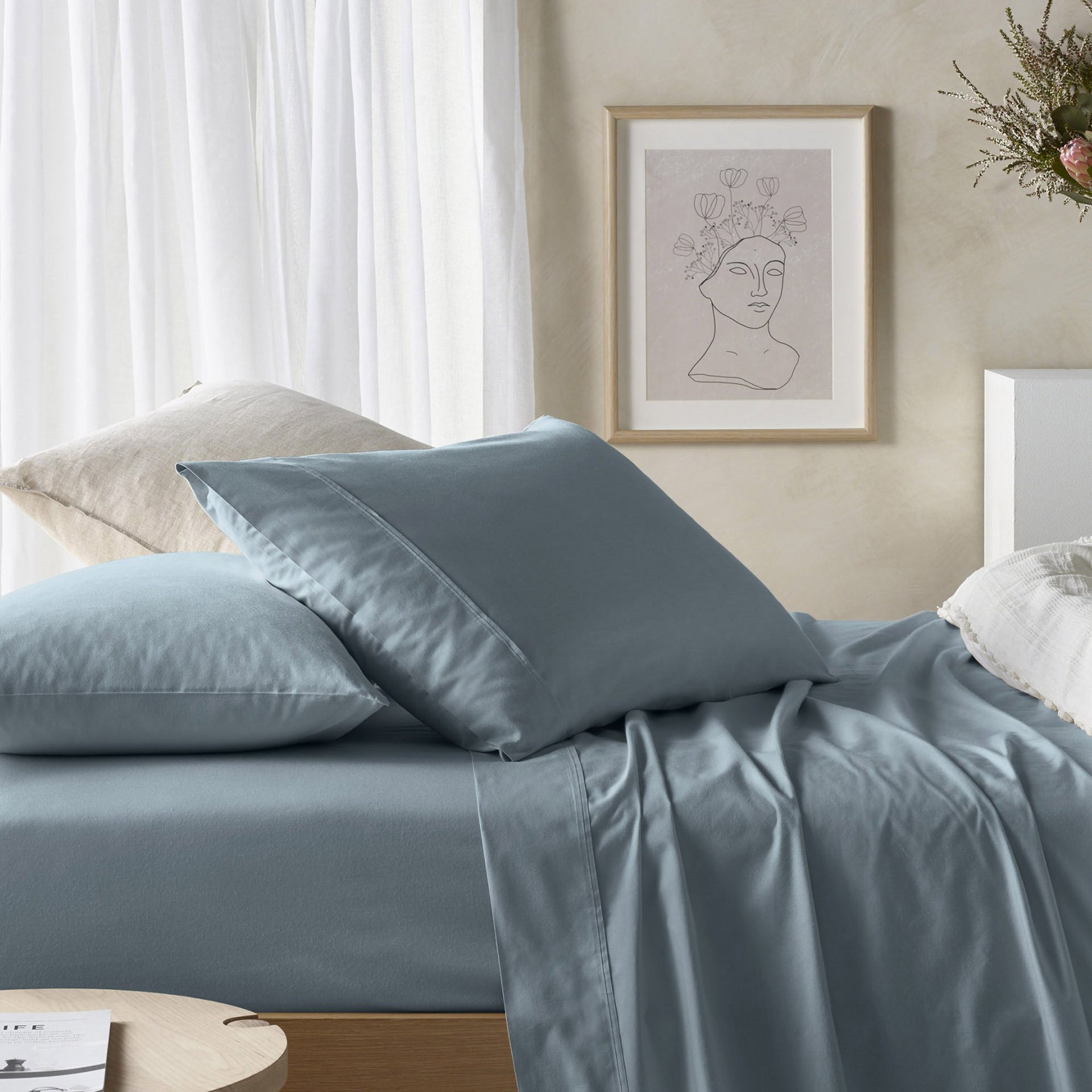 Vintage Design Mirage Blue Eucalyptus & Cotton Sheet Set Vintage Design