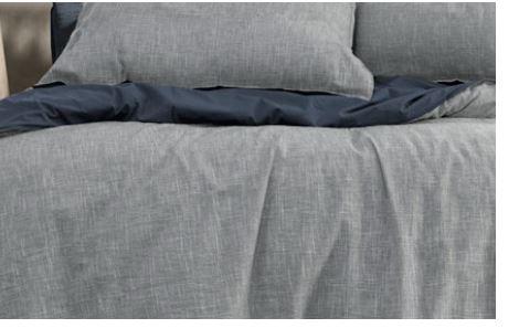 Algodon VERONA LINEN LOOK QUILT COVER SET - NAVY Algodon