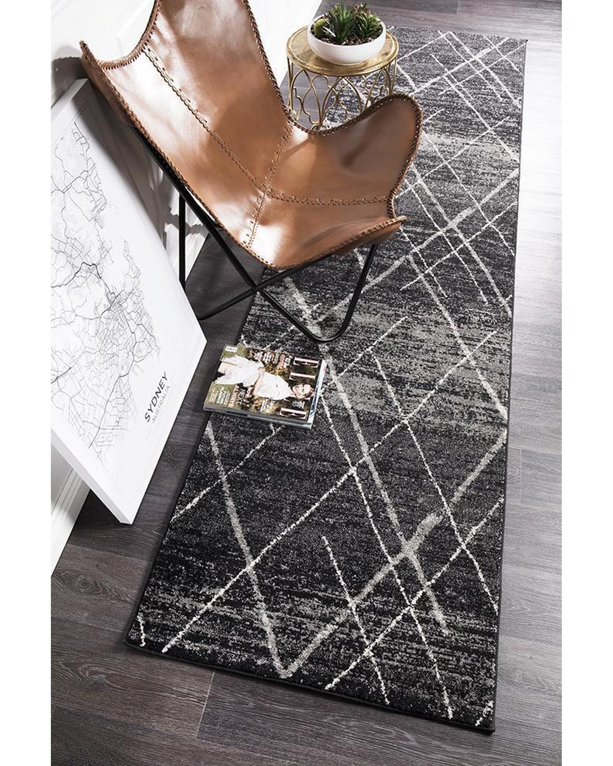 Oasis Noah Charcoal Contemporary Runner Rug