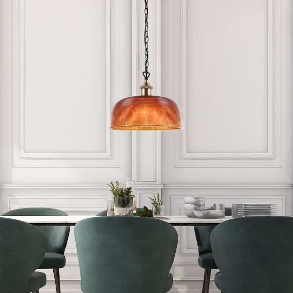 MAISON 27 Retro Halophane Amber Glass Pendant Oriel Lighting