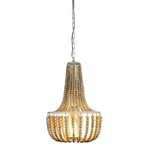 Cascara 1 Light Pendant Light Natural Wooden Beaded Pendant Oriel Lighting