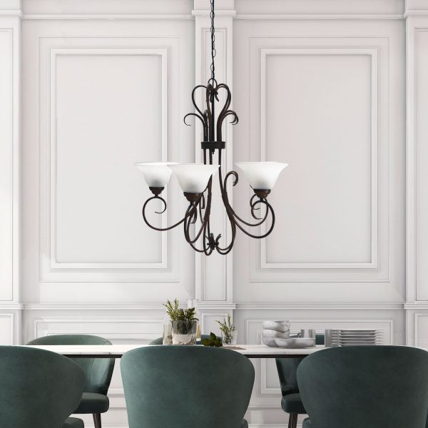 GASTON 5LT Bronze Traditional Frost pendant Oriel Lighting