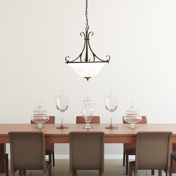 GASTON 3LT Bronze Traditional Frost pendant Oriel Lighting