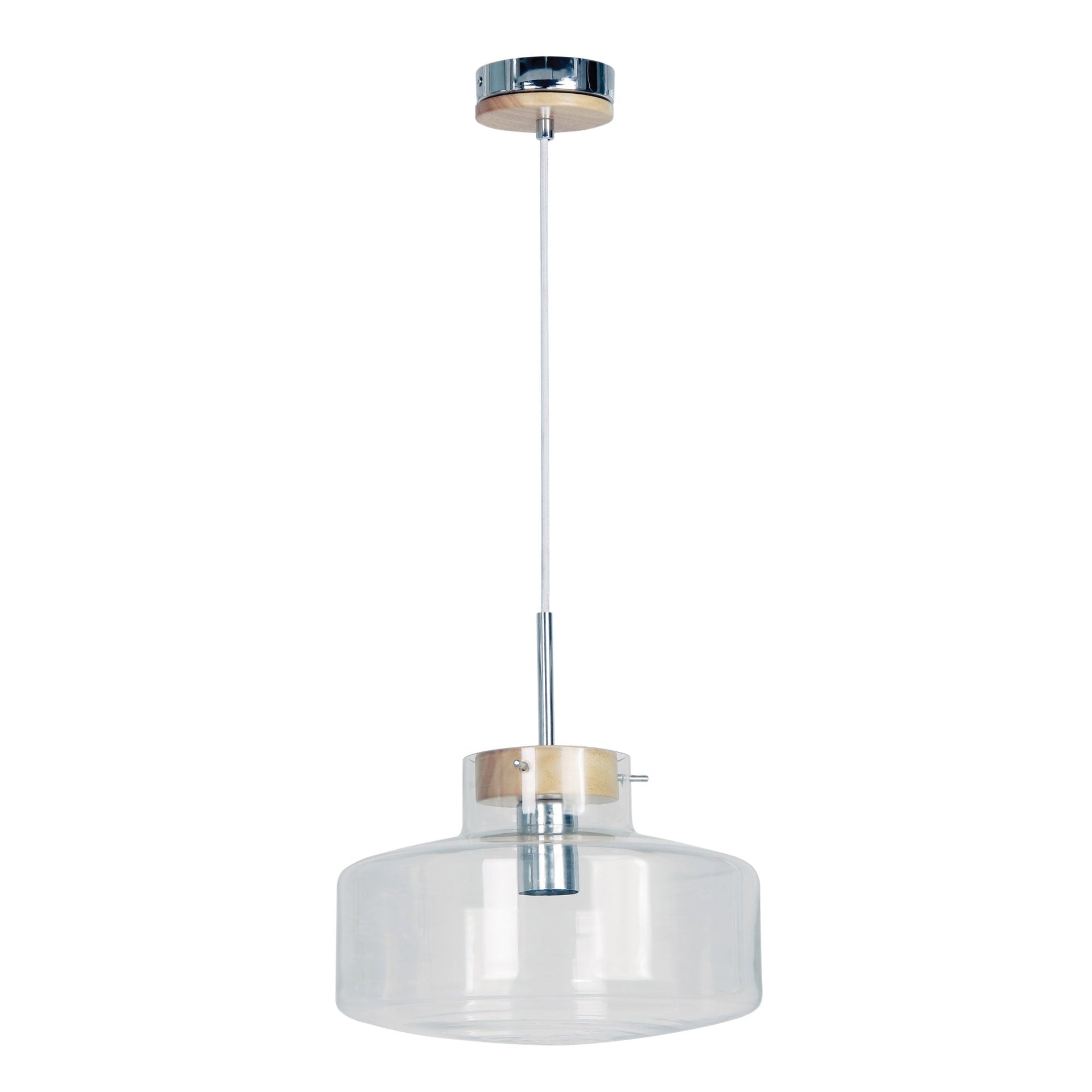 HOLBECK.30 Scandi Clear Glass and Timber Pendant Oriel Lighting