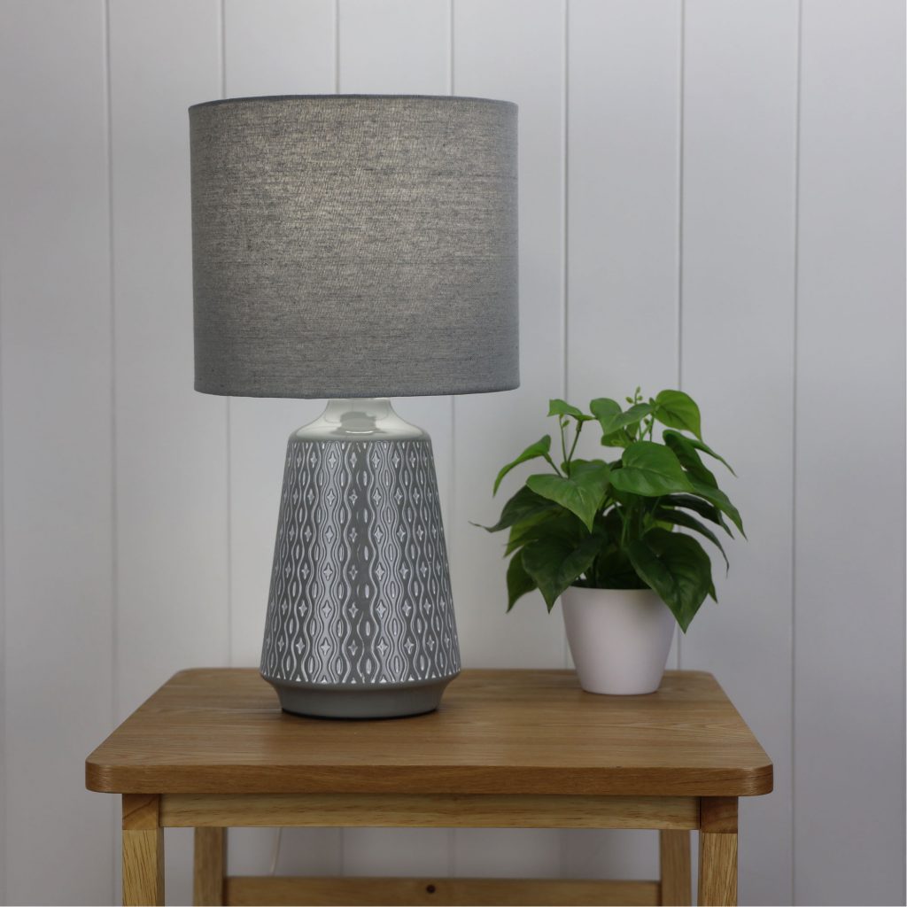 MOANA Ceramic Table Lamp with Shade Grey Oriel Lighting