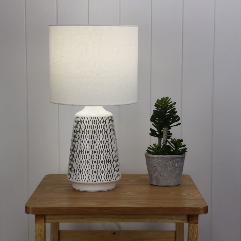 MOANA Ceramic Table Lamp with Shade White Oriel Lighting