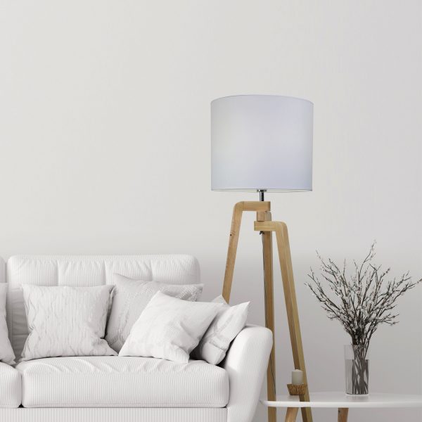 LUND FLOOR LAMP Scandi Inspired Timber Tripod Lamp with Shade Oriel Lighting