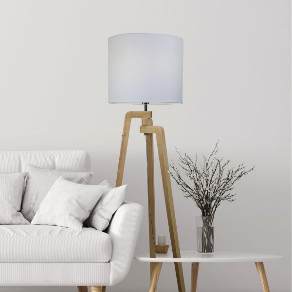 LUND FLOOR LAMP Scandi Inspired Timber Tripod Lamp with Shade Oriel Lighting
