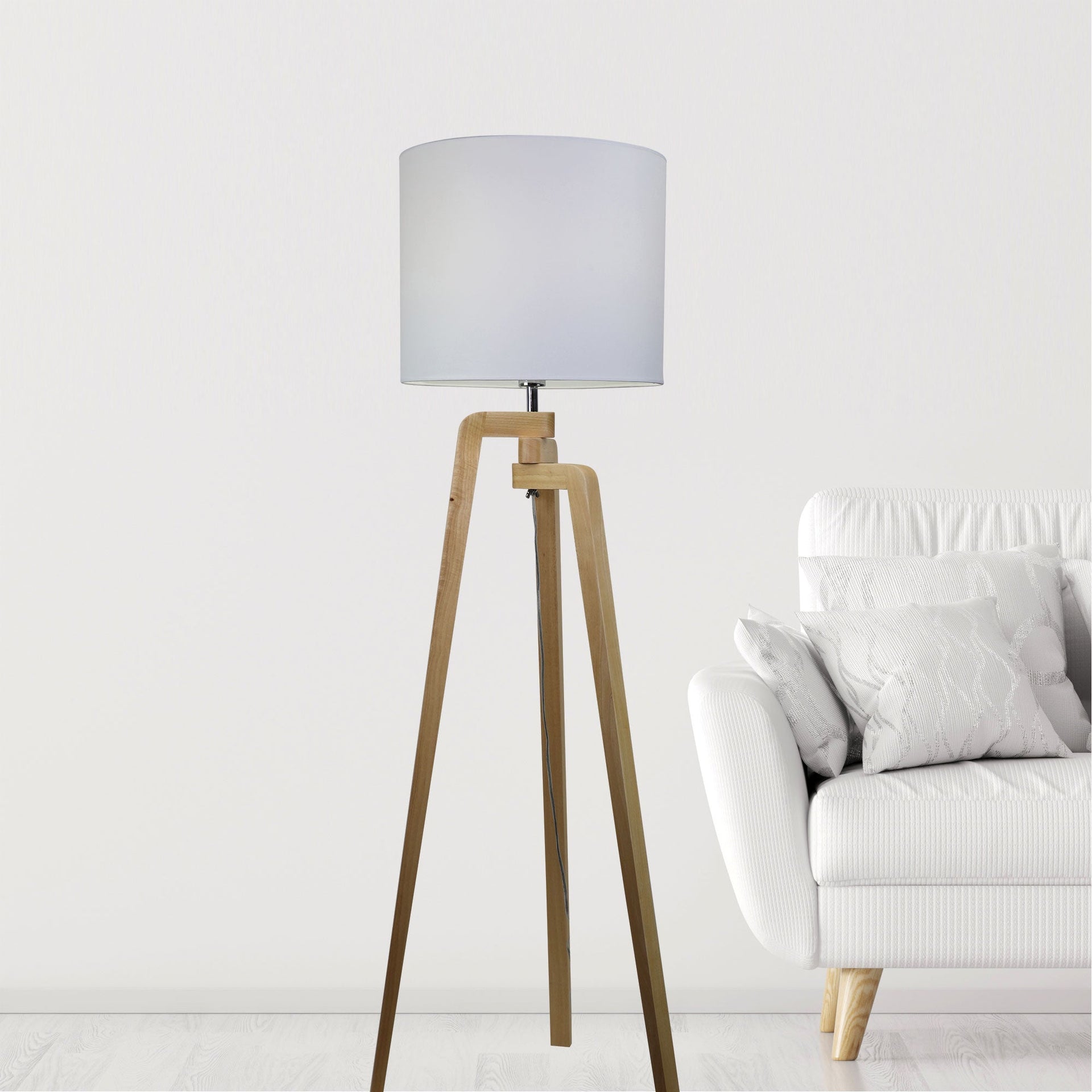 LUND FLOOR LAMP Scandi Inspired Timber Tripod Lamp with Shade Oriel Lighting
