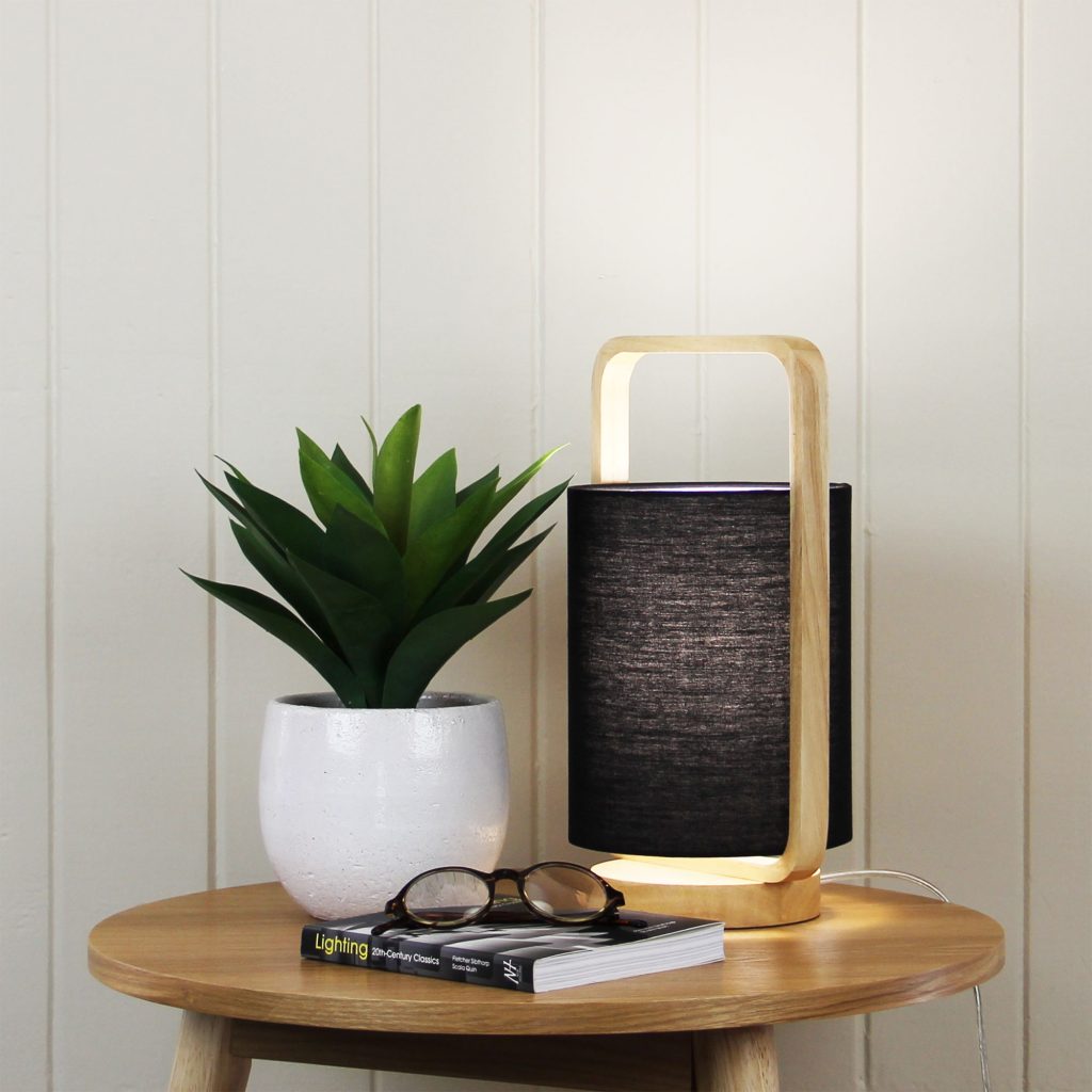 LUCIA Natural Timber and Black Cotton Lamp Oriel Lighting