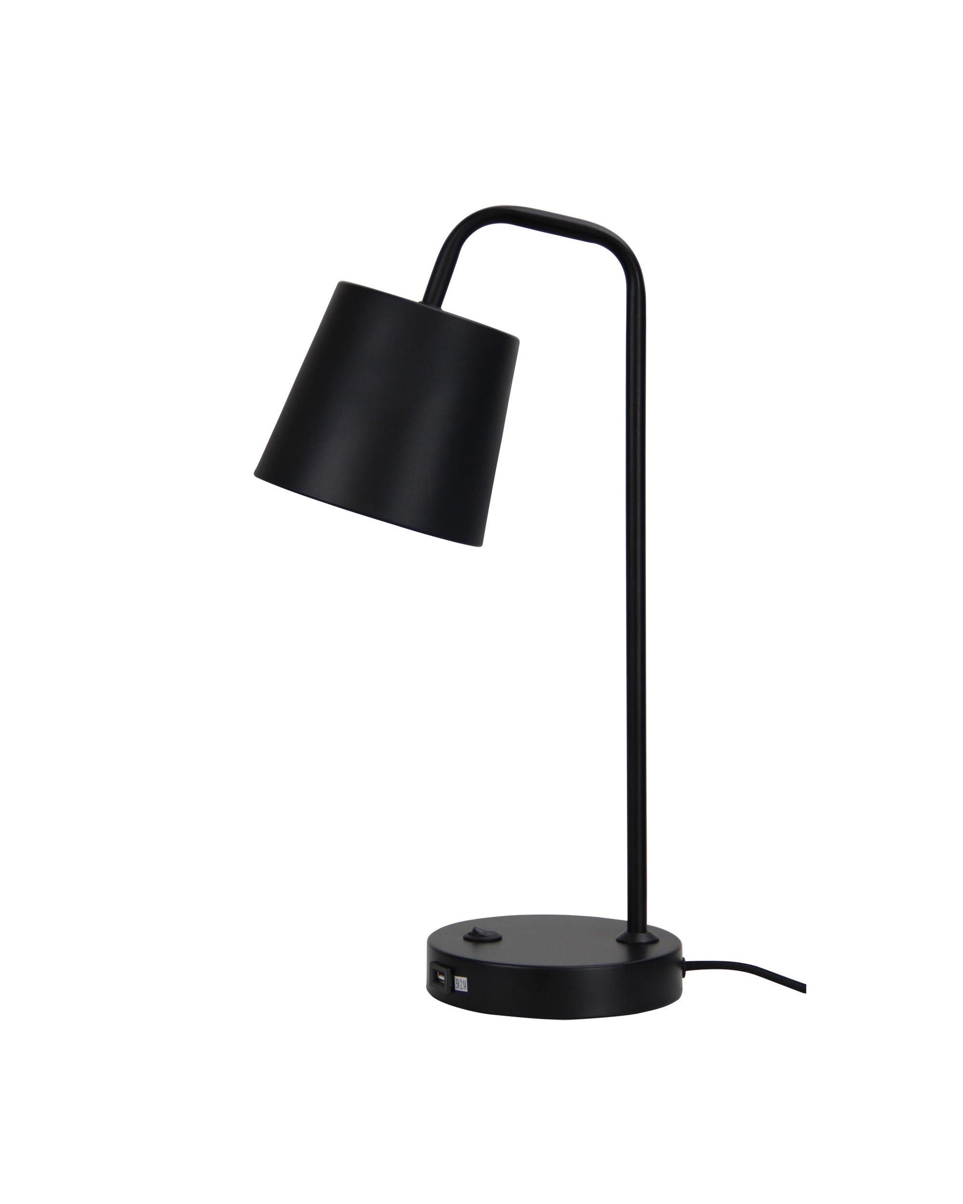 HENK Black Metal Desk Lamp with USB Socket Oriel Lighting