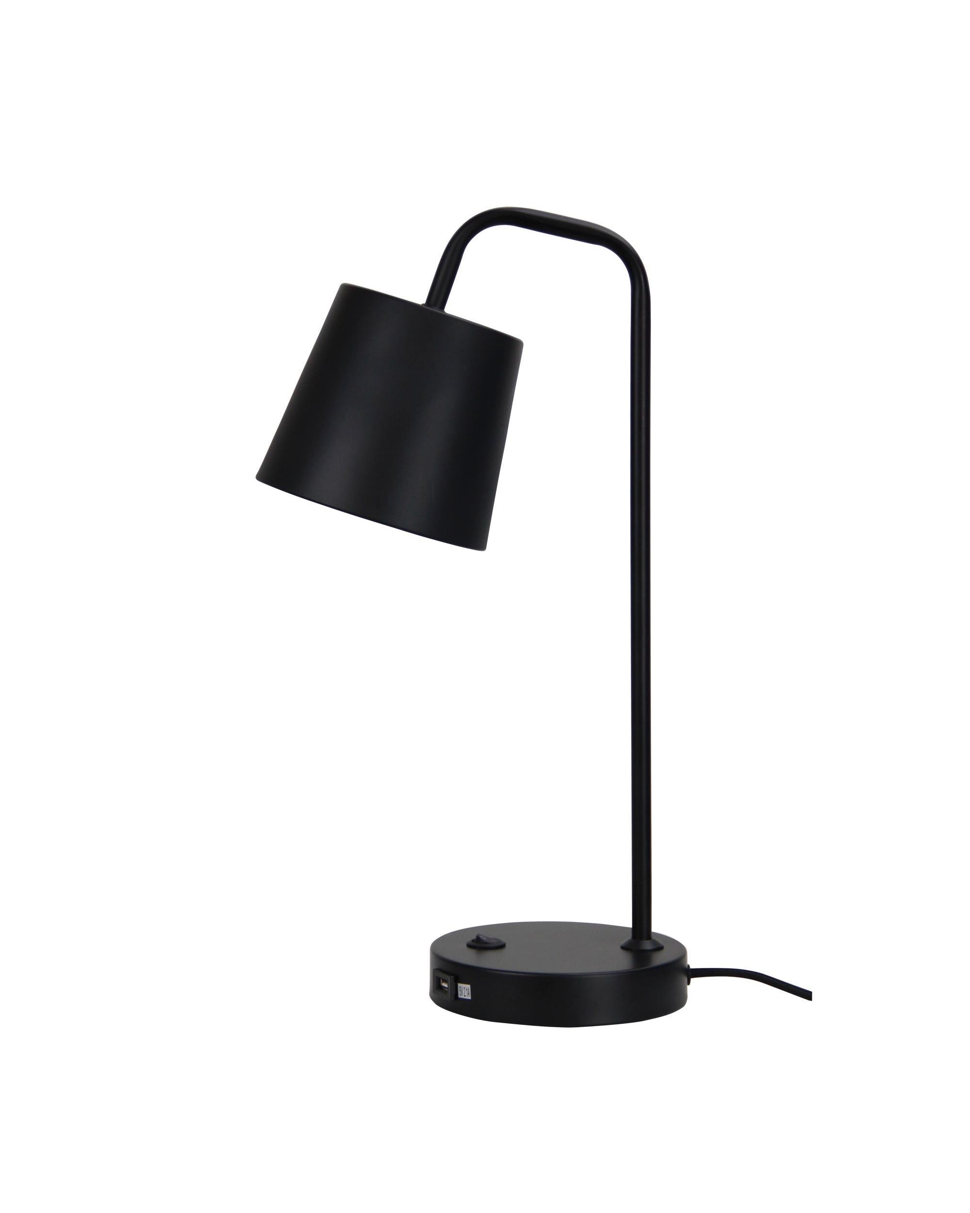 HENK Black Metal Desk Lamp with USB Socket Oriel Lighting