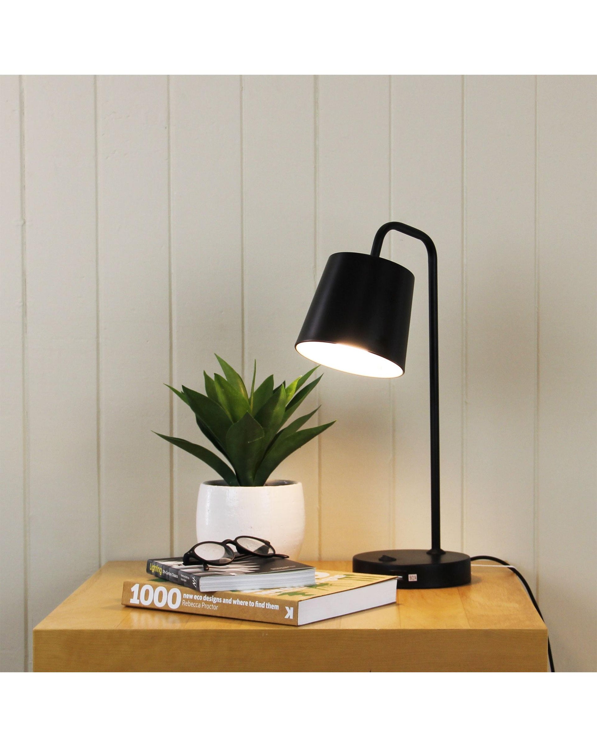 HENK Black Metal Desk Lamp with USB Socket Oriel Lighting