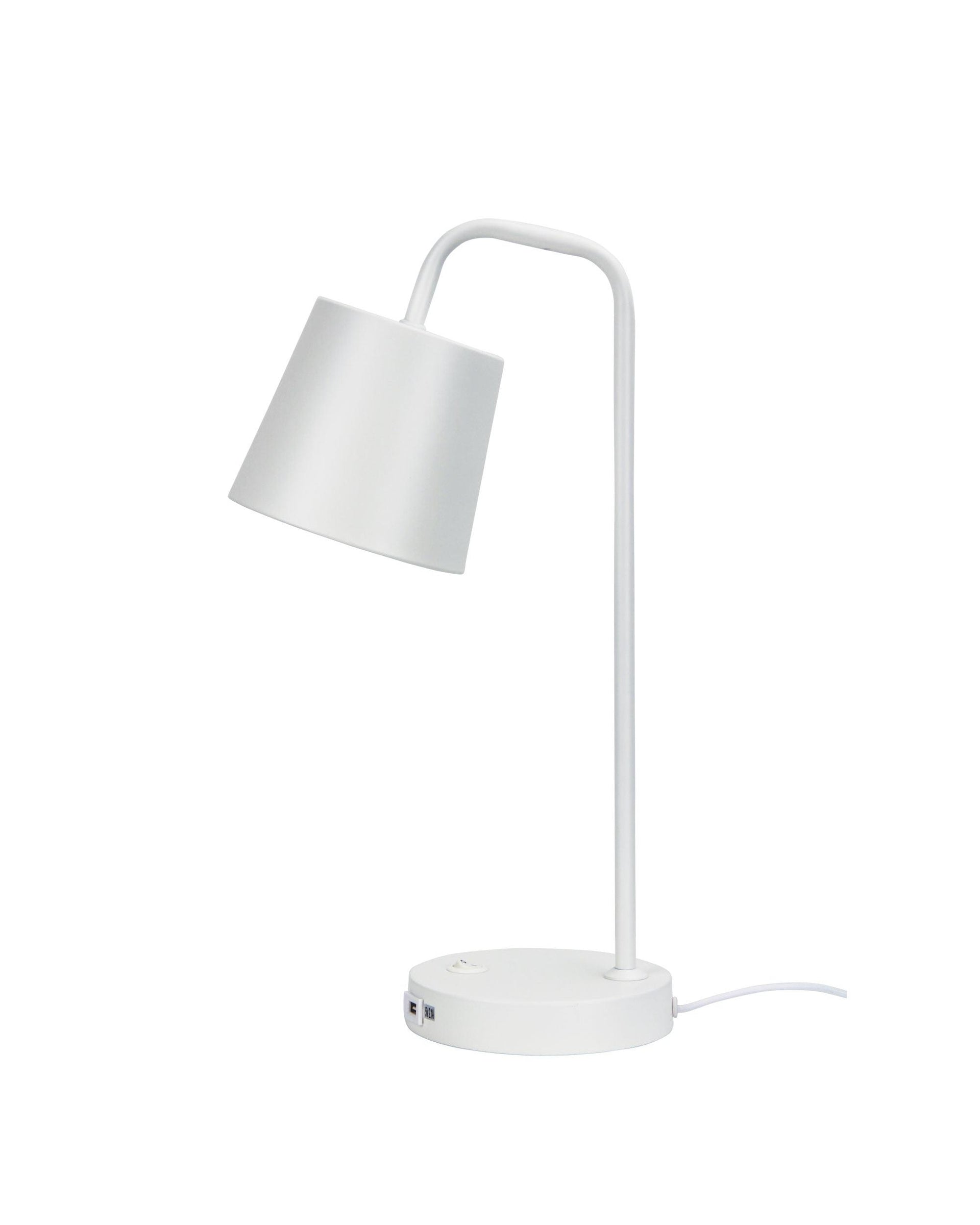 HENK White Metal Desk Lamp with USB Socket Oriel Lighting