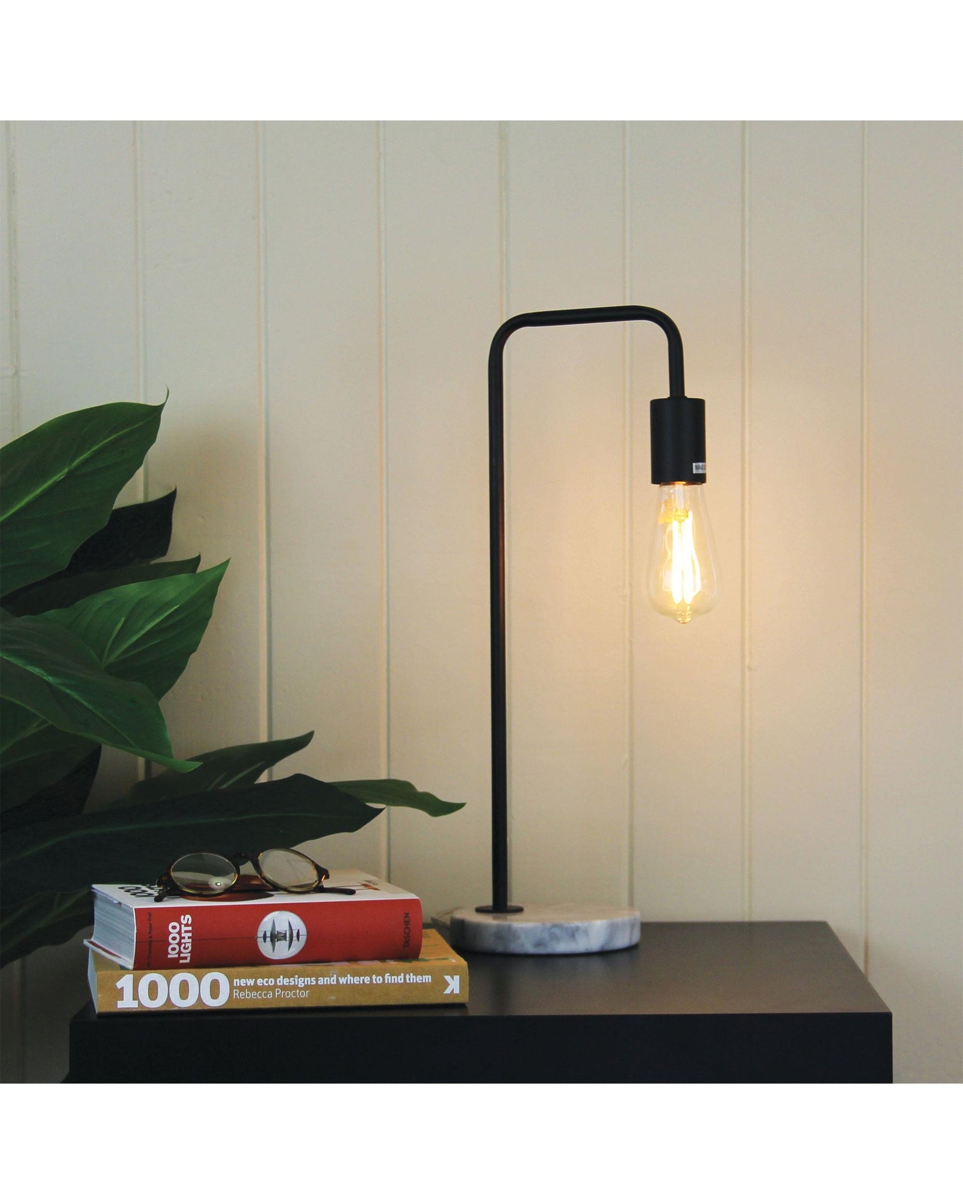 VILLE TABLE LAMP Black Scandi Lamp with Marble Base Oriel Lighting