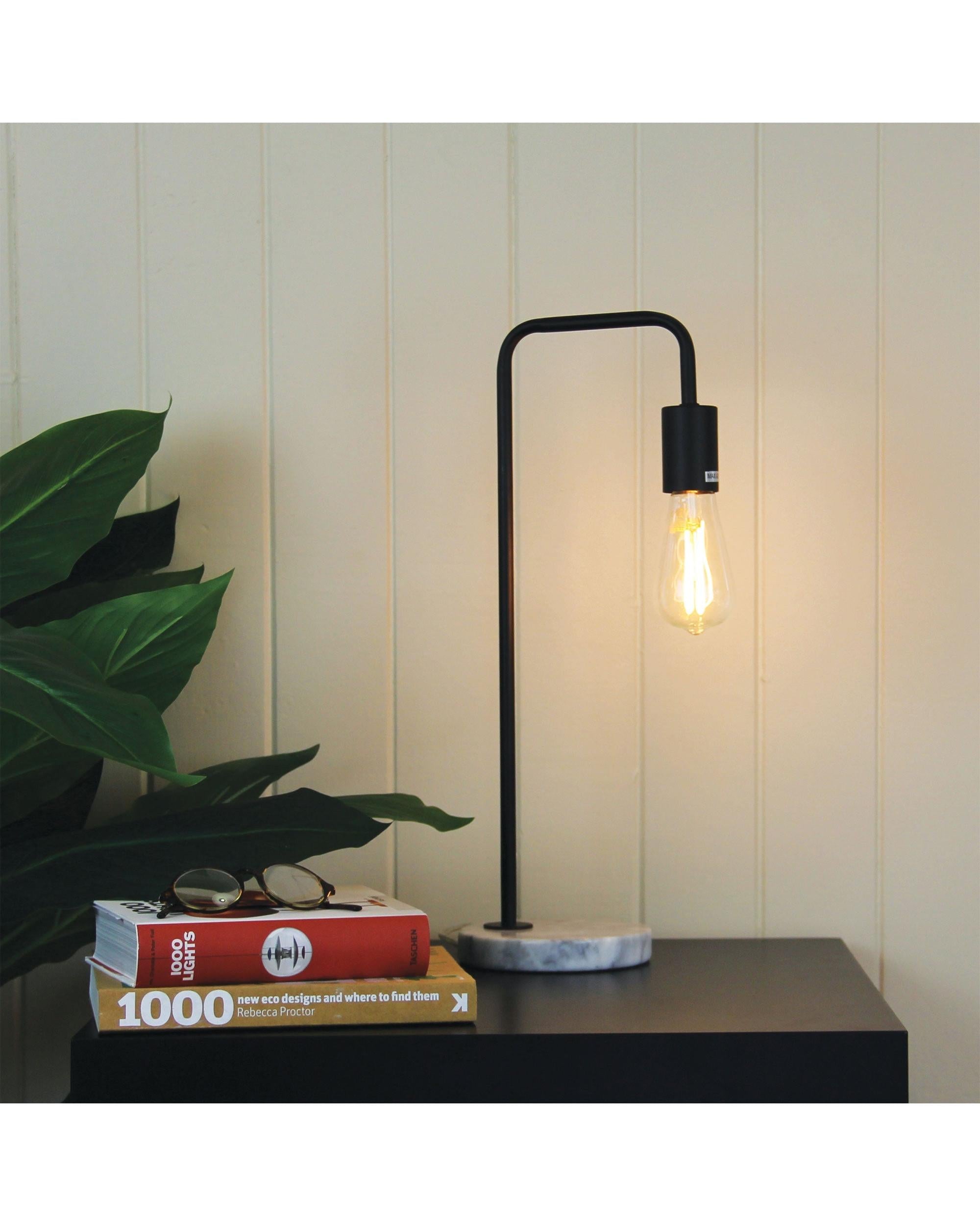 VILLE TABLE LAMP Black Scandi Lamp with Marble Base Oriel Lighting