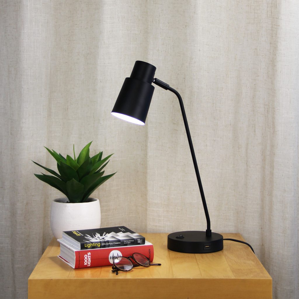 RIK Black Table lamp with USB socket Oriel Lighting