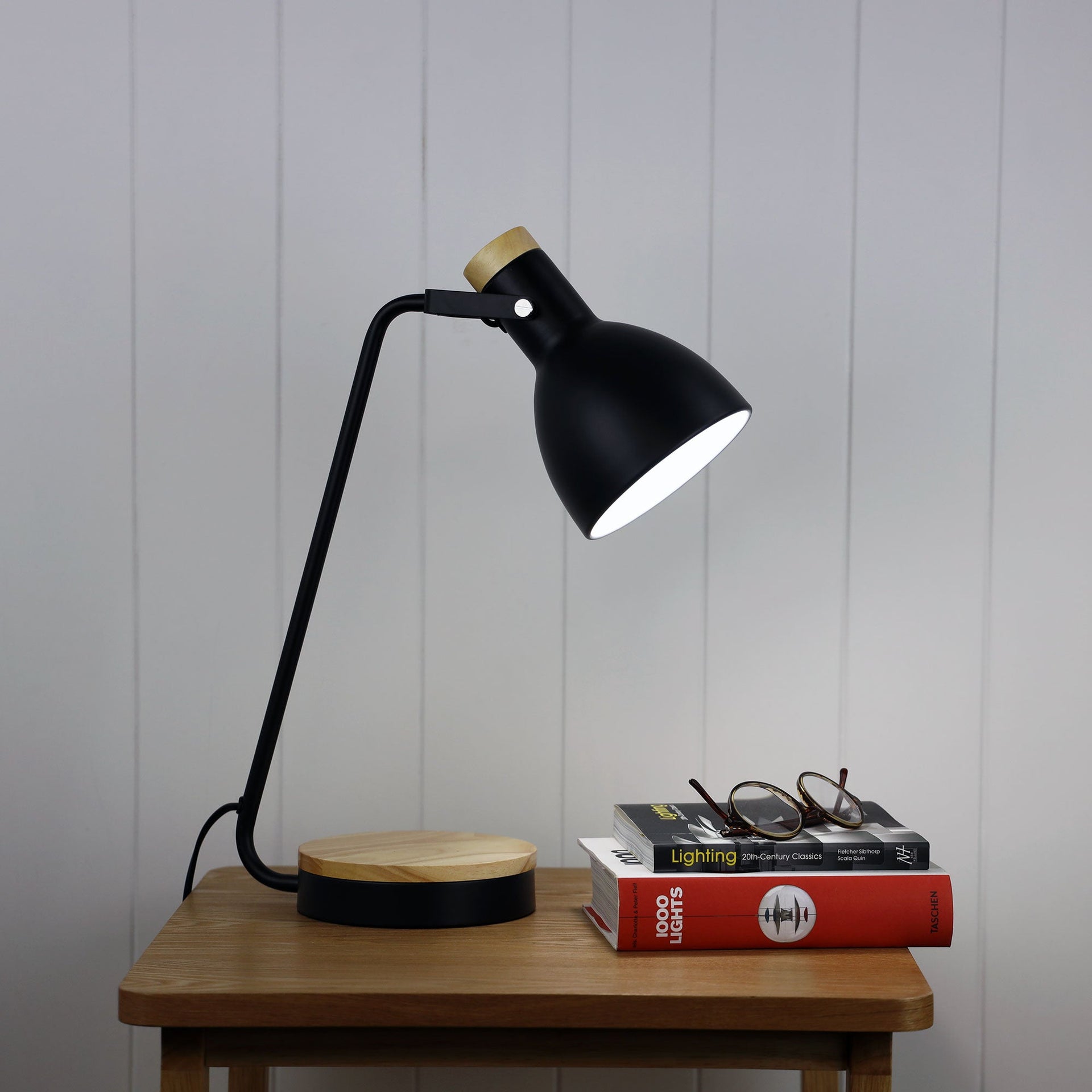 BENNY Black Task Lamp with Wood Accents Oriel Lighting